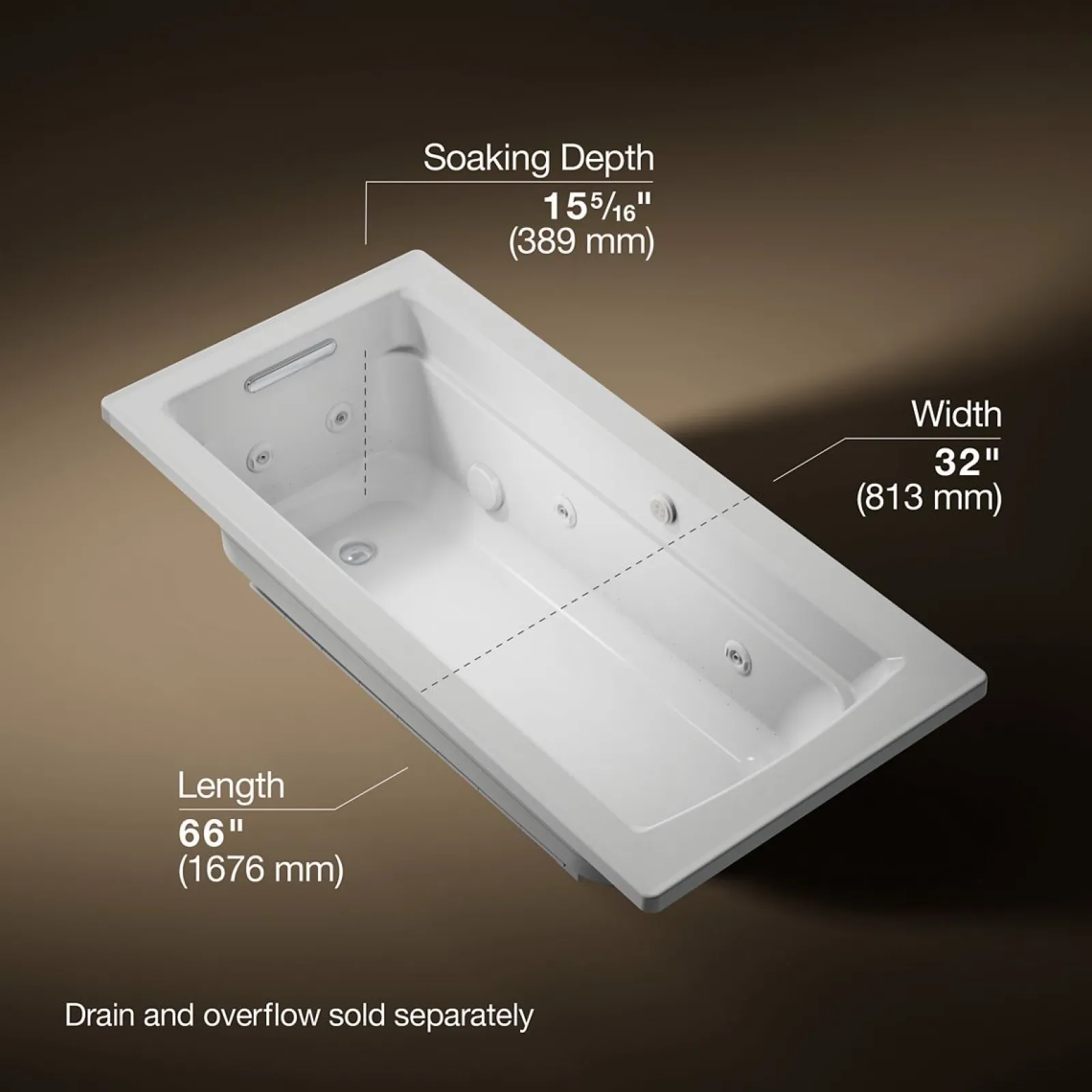 66" x 32" drop-in Heated BubbleMassage™ air bath with whirlpool^Kohler New