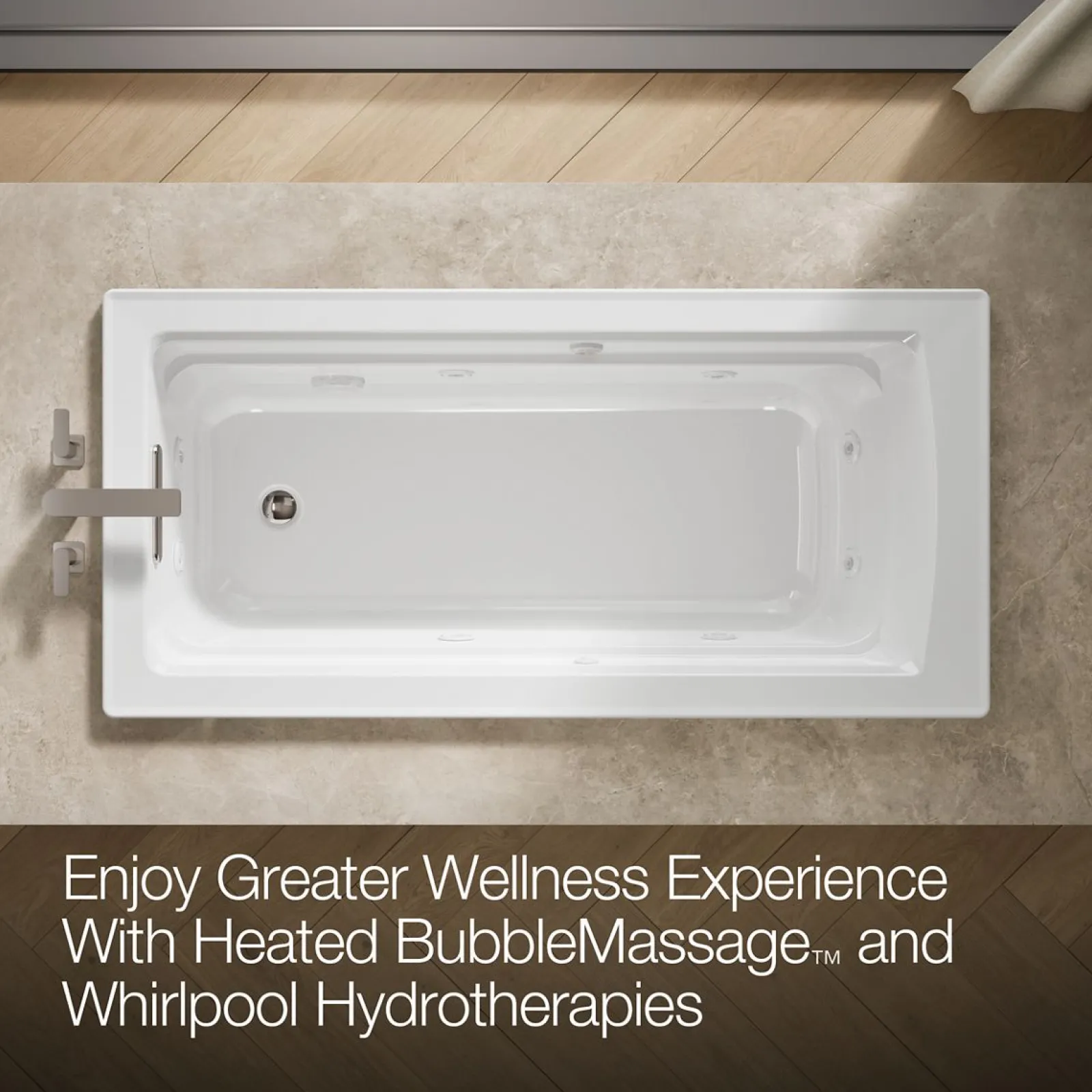 66" x 32" drop-in Heated BubbleMassage™ air bath with whirlpool^Kohler New