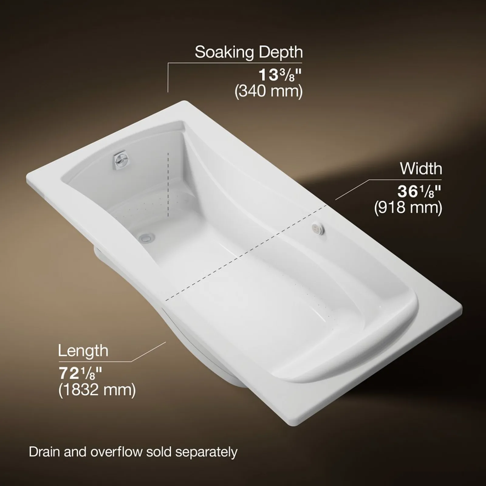 72-1/4" x 36-1/4" drop-in Heated BubbleMassage™ air bath^Kohler