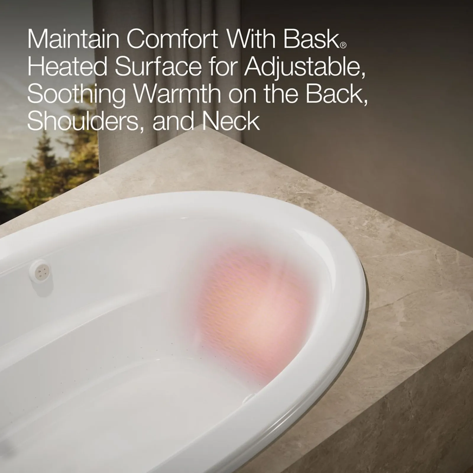 72" x 42" drop-in Heated BubbleMassage™ air bath with Bask® heated surface^Kohler