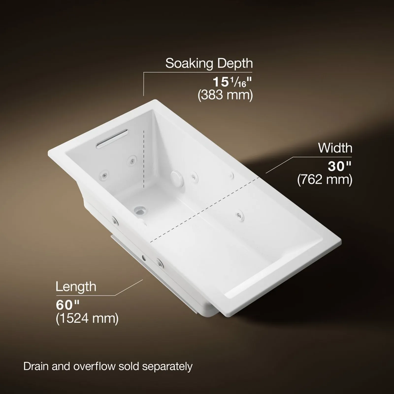 60" x 30" drop-in Heated BubbleMassage™ air bath with whirlpool^Kohler