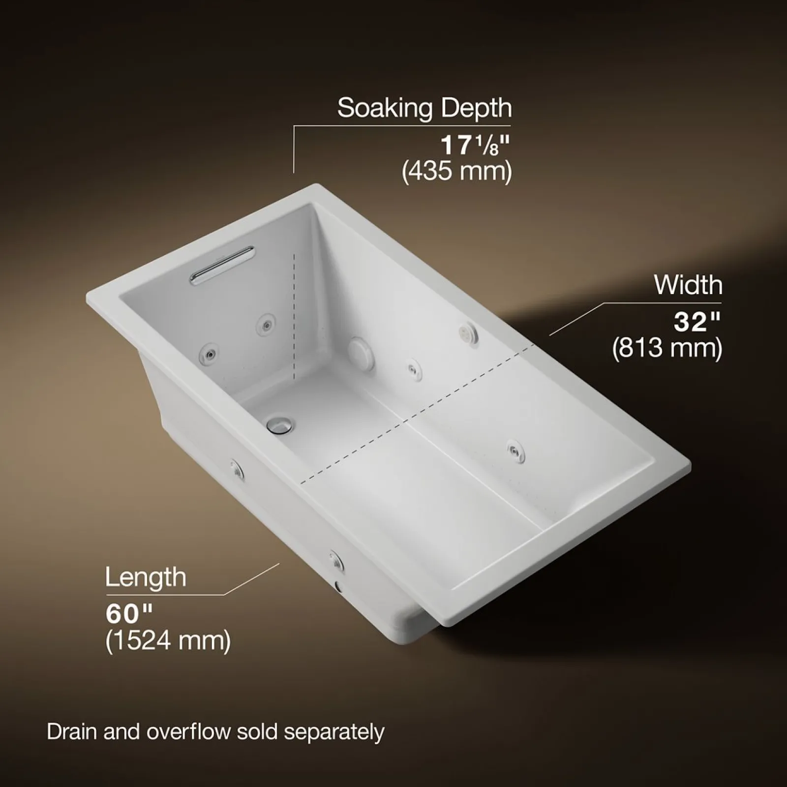 60" x 32" drop-in Heated BubbleMassage™ air bath with whirlpool^Kohler Best