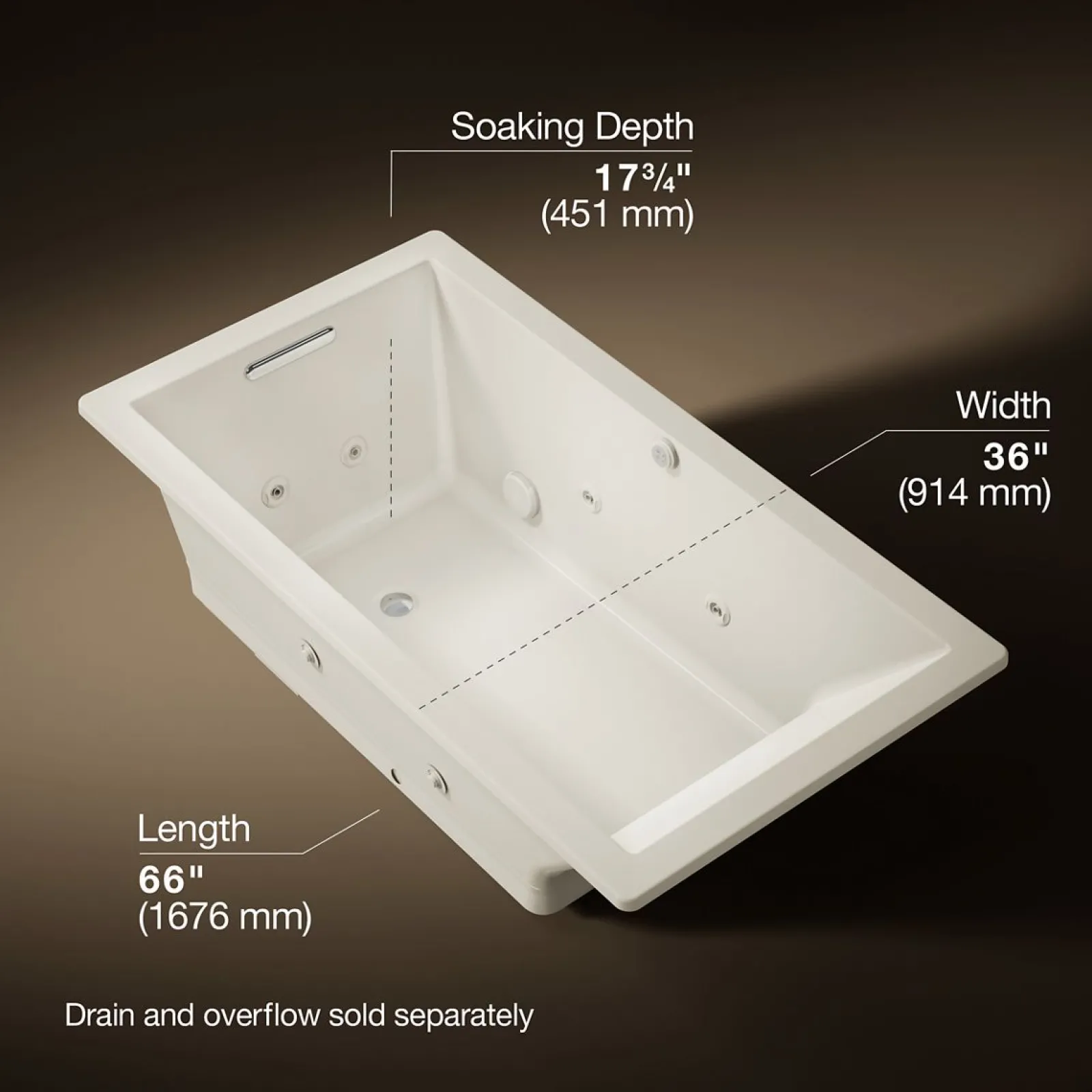 66" x 36" drop-in Heated BubbleMassage™ air bath with whirlpool^Kohler Outlet
