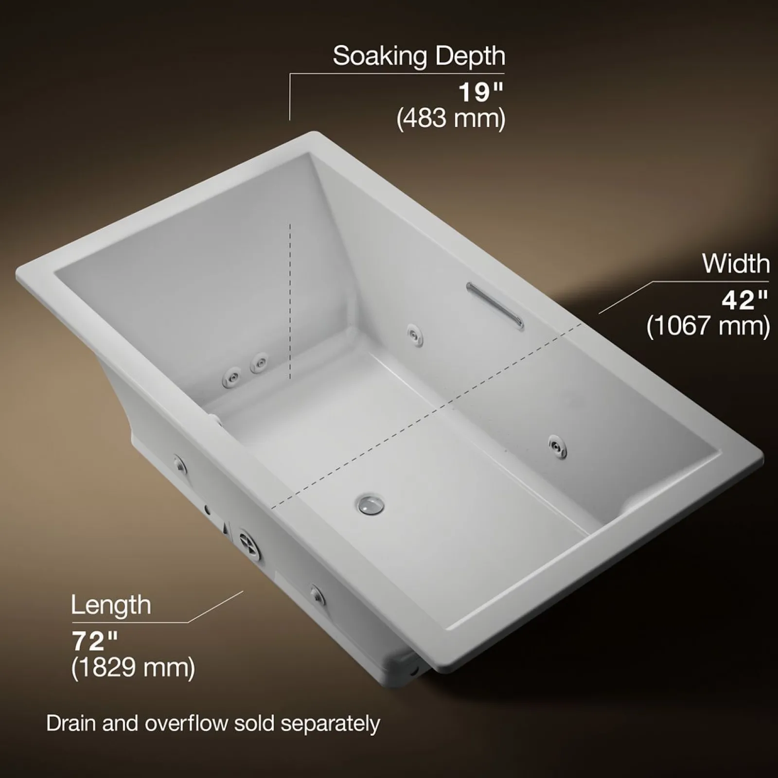 72" x 42" drop-in Heated BubbleMassage™ air bath with whirlpool^Kohler Best