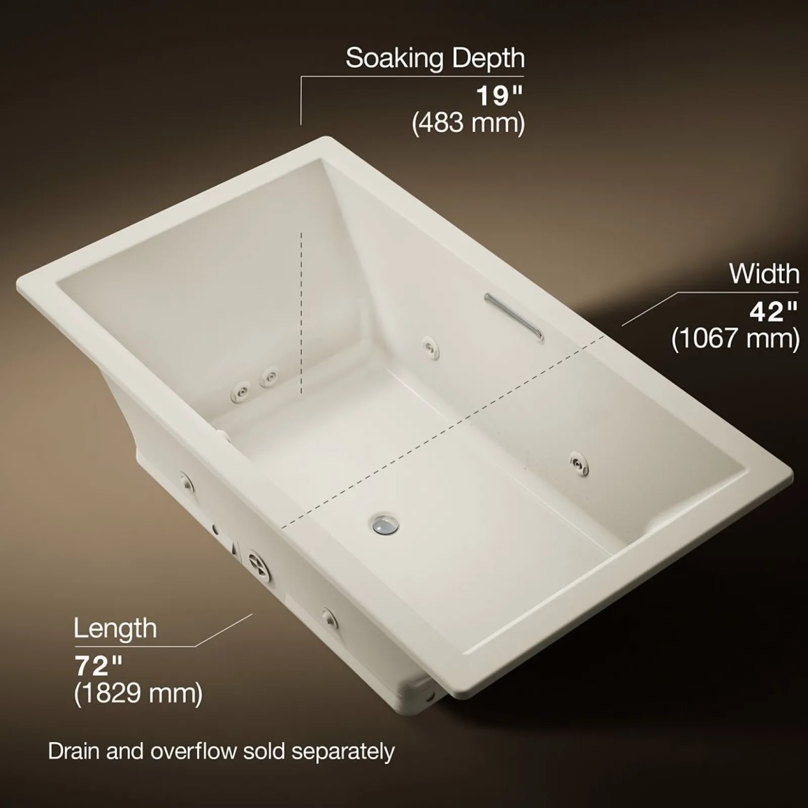 72" x 42" drop-in Heated BubbleMassage™ air bath with whirlpool^Kohler Best