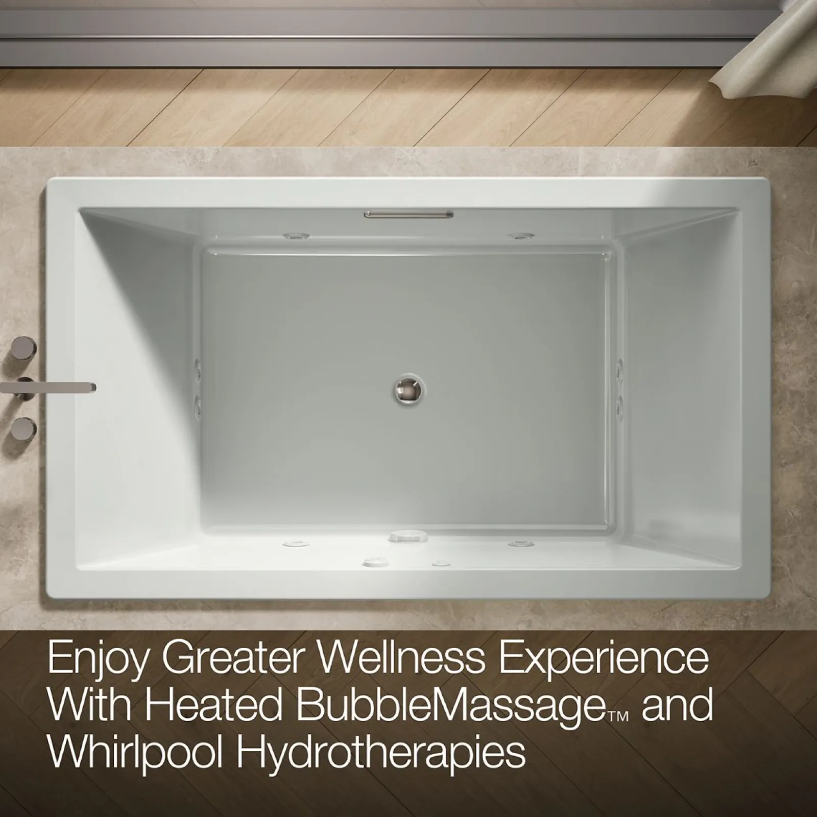 72" x 42" drop-in Heated BubbleMassage™ air bath with whirlpool^Kohler Best