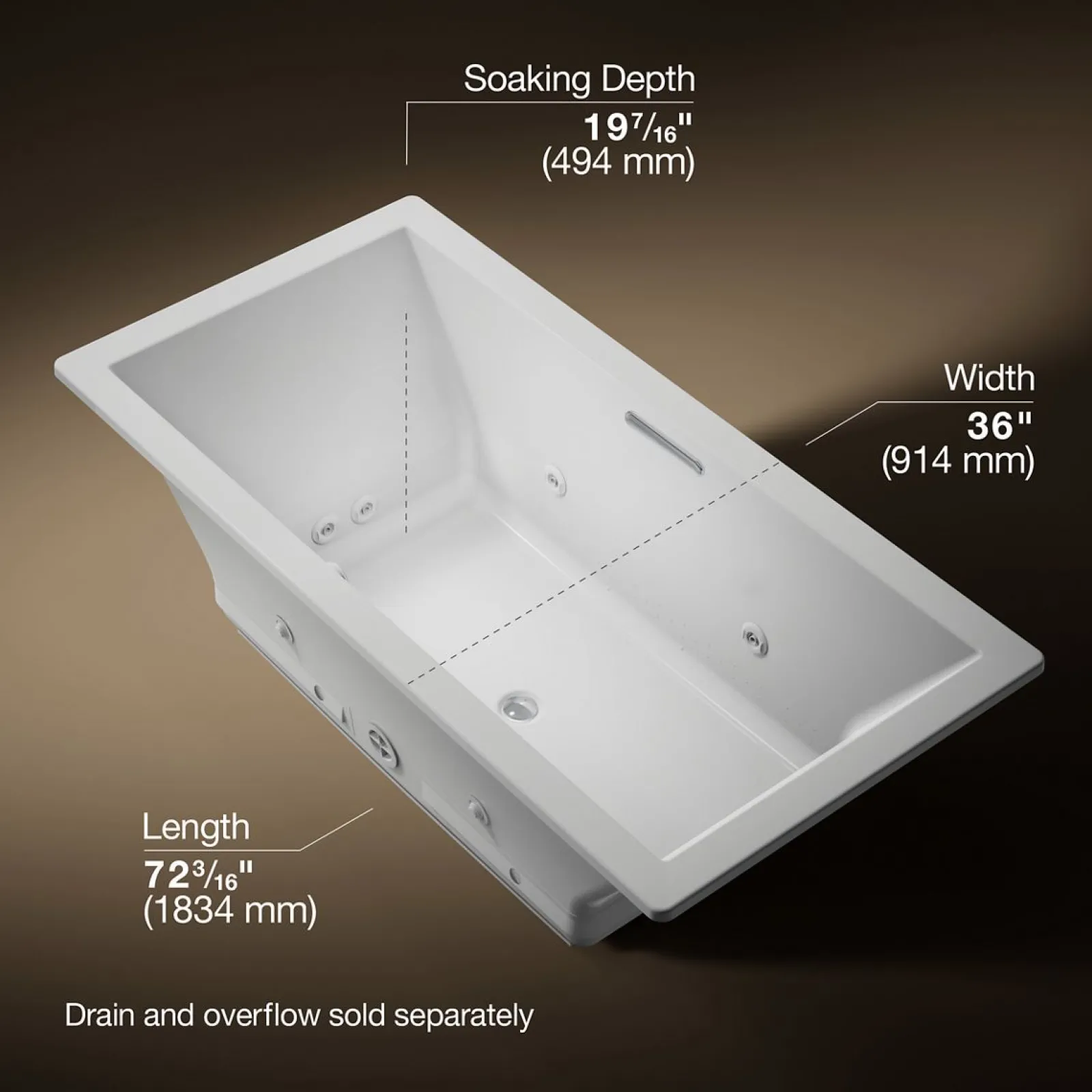 72" x 36" drop-in Heated BubbleMassage™ air bath with whirlpool^Kohler Online