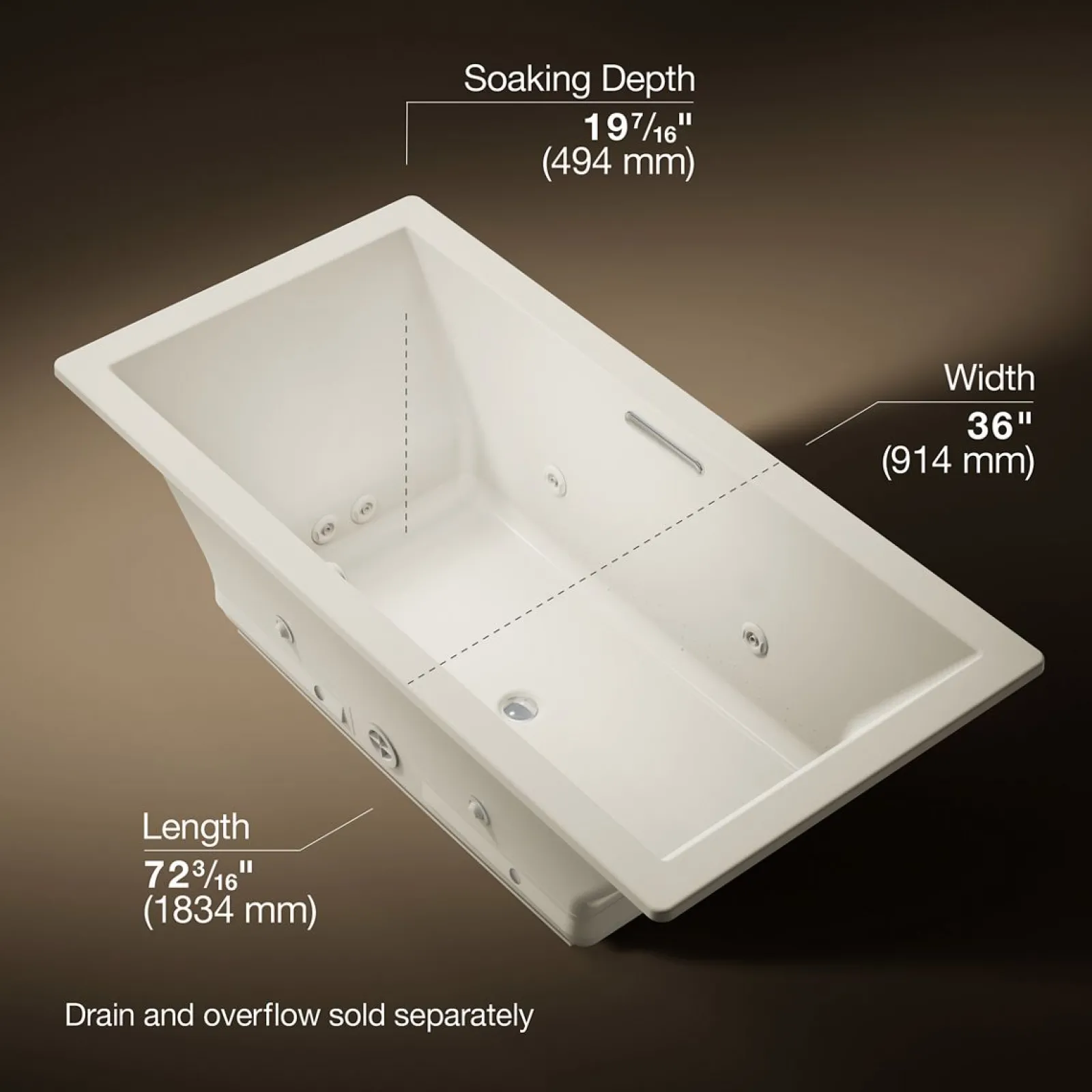 72" x 36" drop-in Heated BubbleMassage™ air bath with whirlpool^Kohler Online