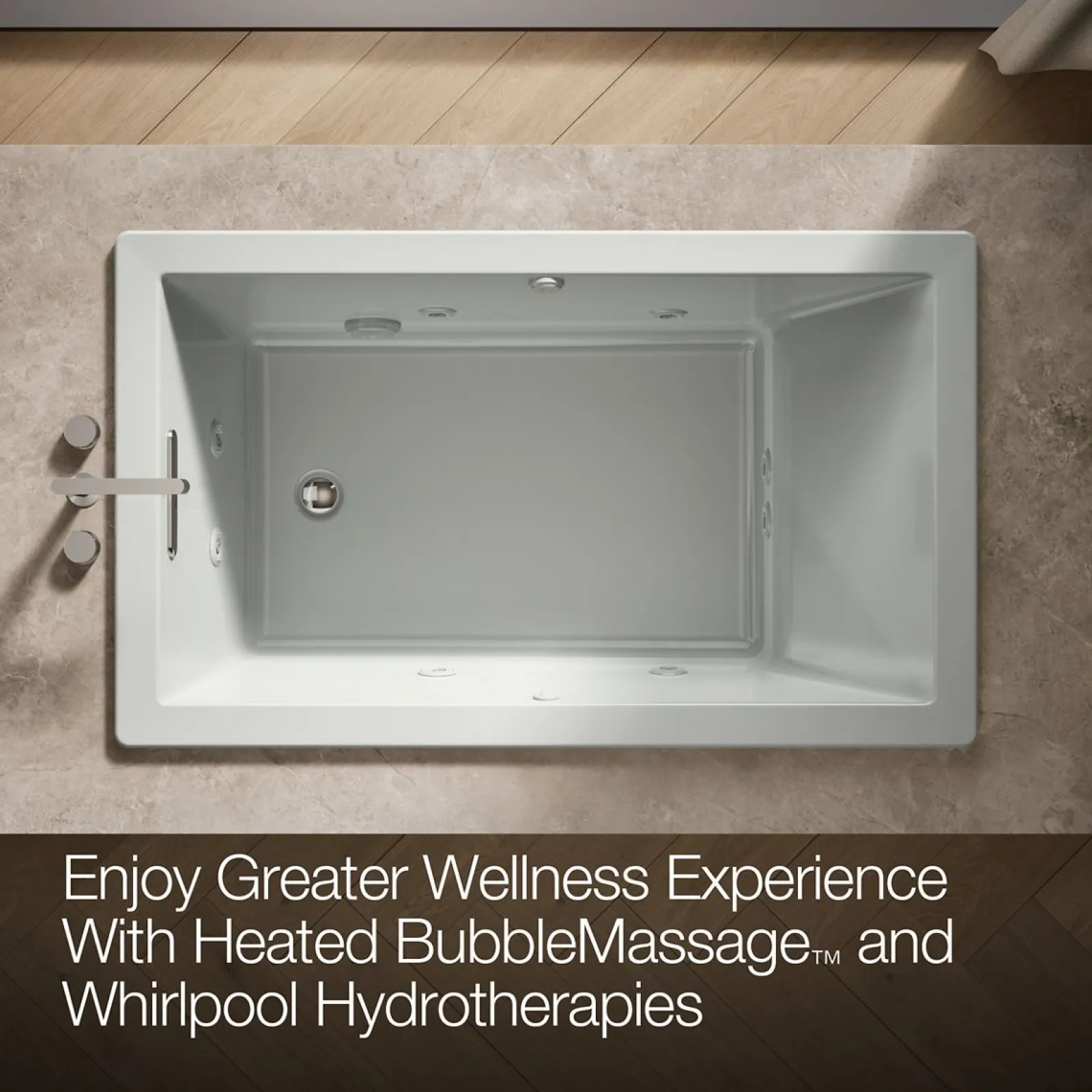 60" x 36" drop-in Heated BubbleMassage™ air bath with whirlpool^Kohler Hot