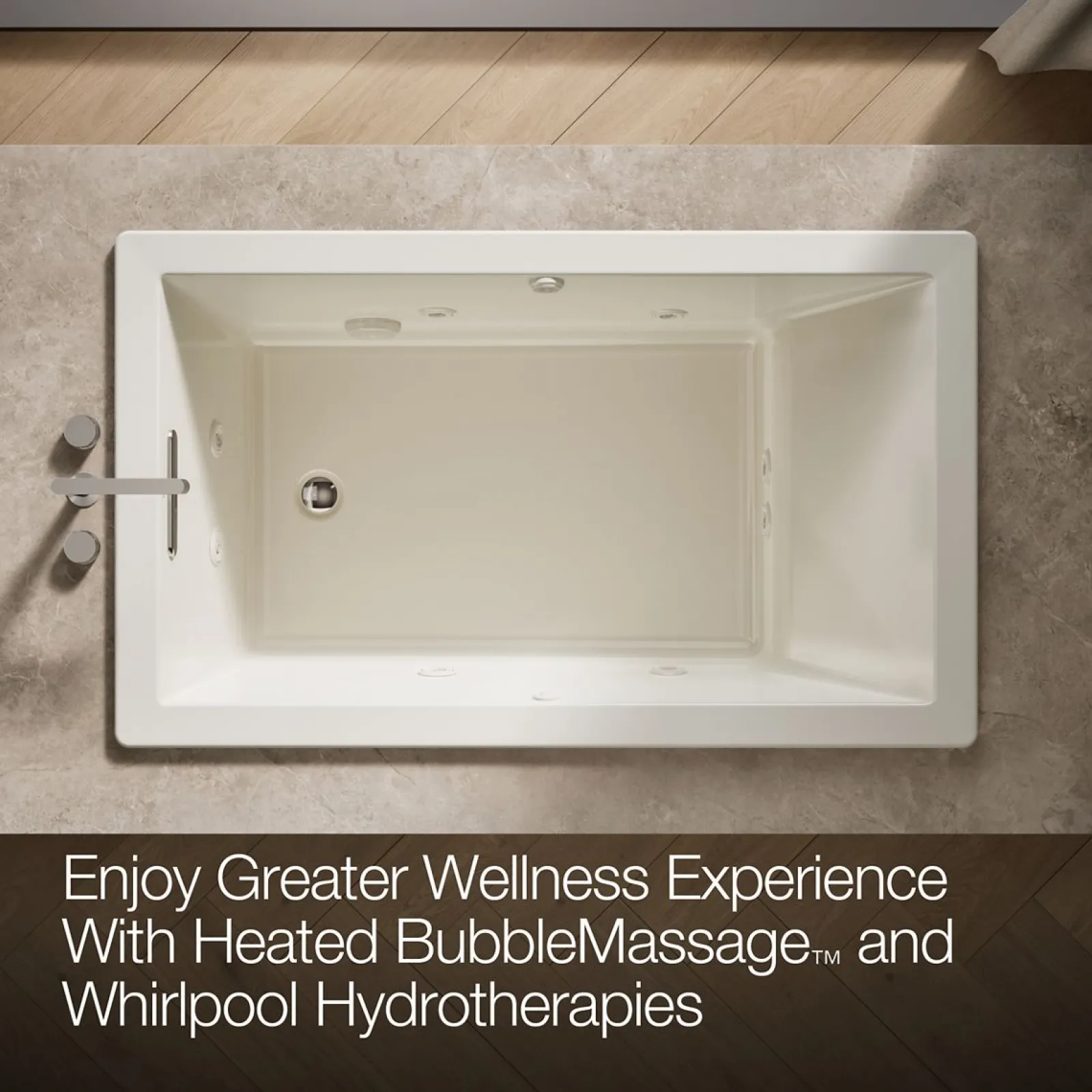 60" x 36" drop-in Heated BubbleMassage™ air bath with whirlpool^Kohler Hot