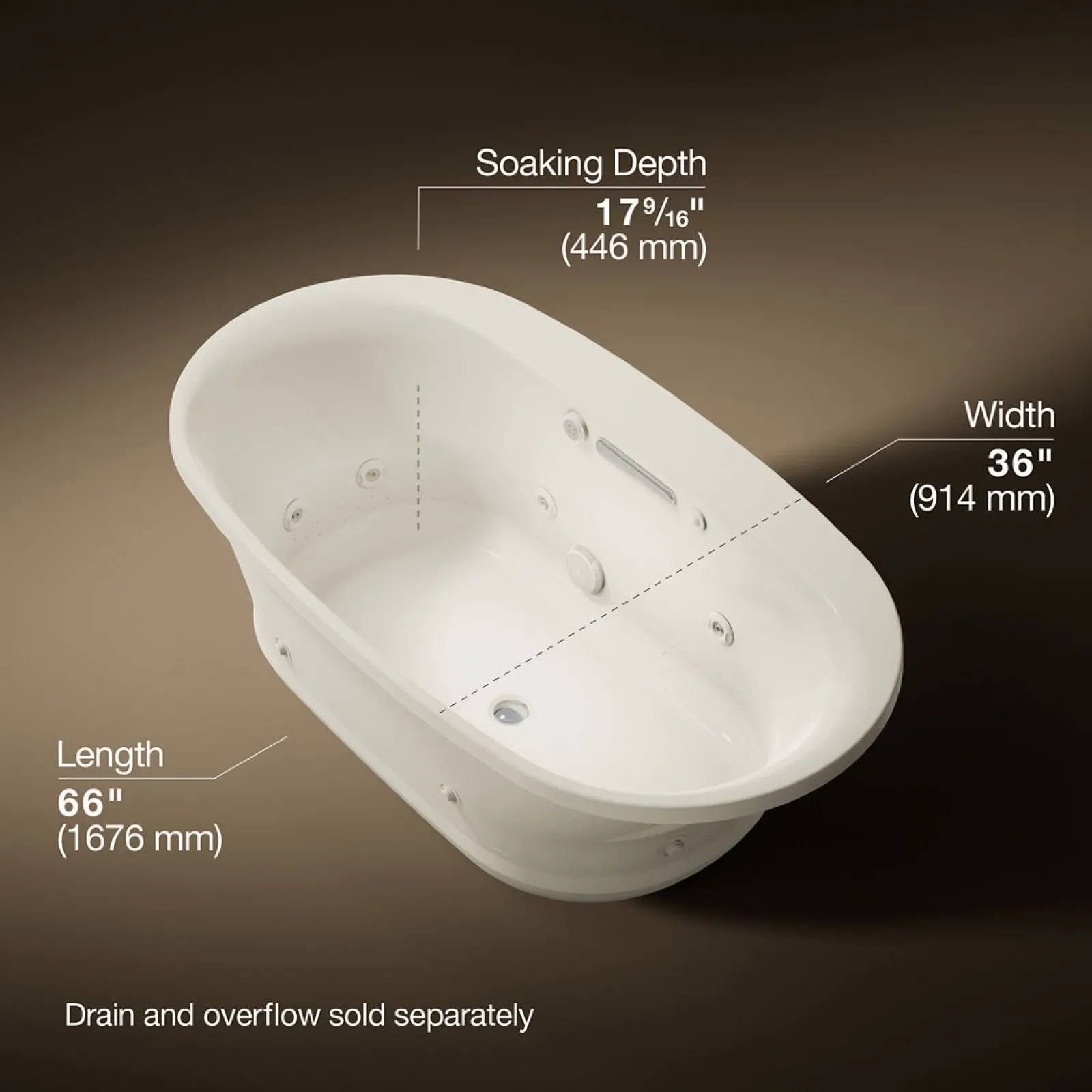 65-1/2" x 35-3/4" drop-in Heated BubbleMassage™ air bath with whirlpool^Kohler Best