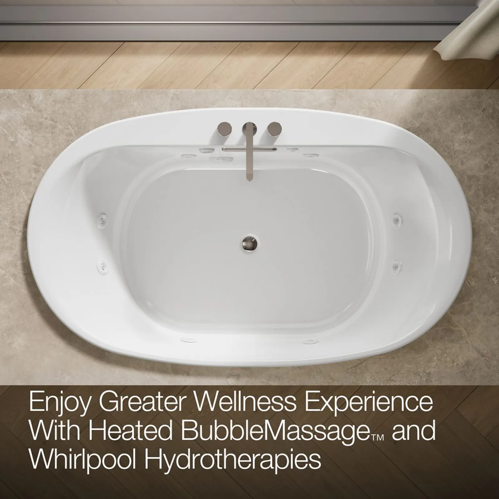 71-1/2" x 41-1/2" drop-in Heated BubbleMassage™ air bath with whirlpool^Kohler New