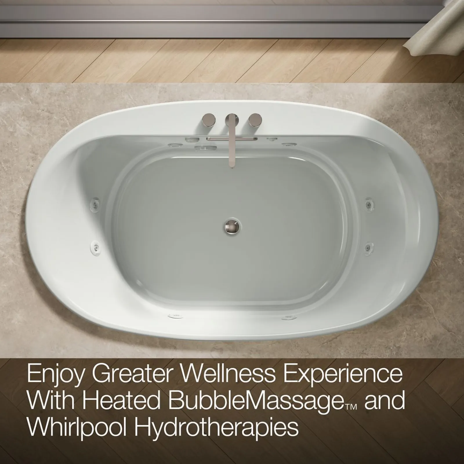 71-1/2" x 41-1/2" drop-in Heated BubbleMassage™ air bath with whirlpool^Kohler New
