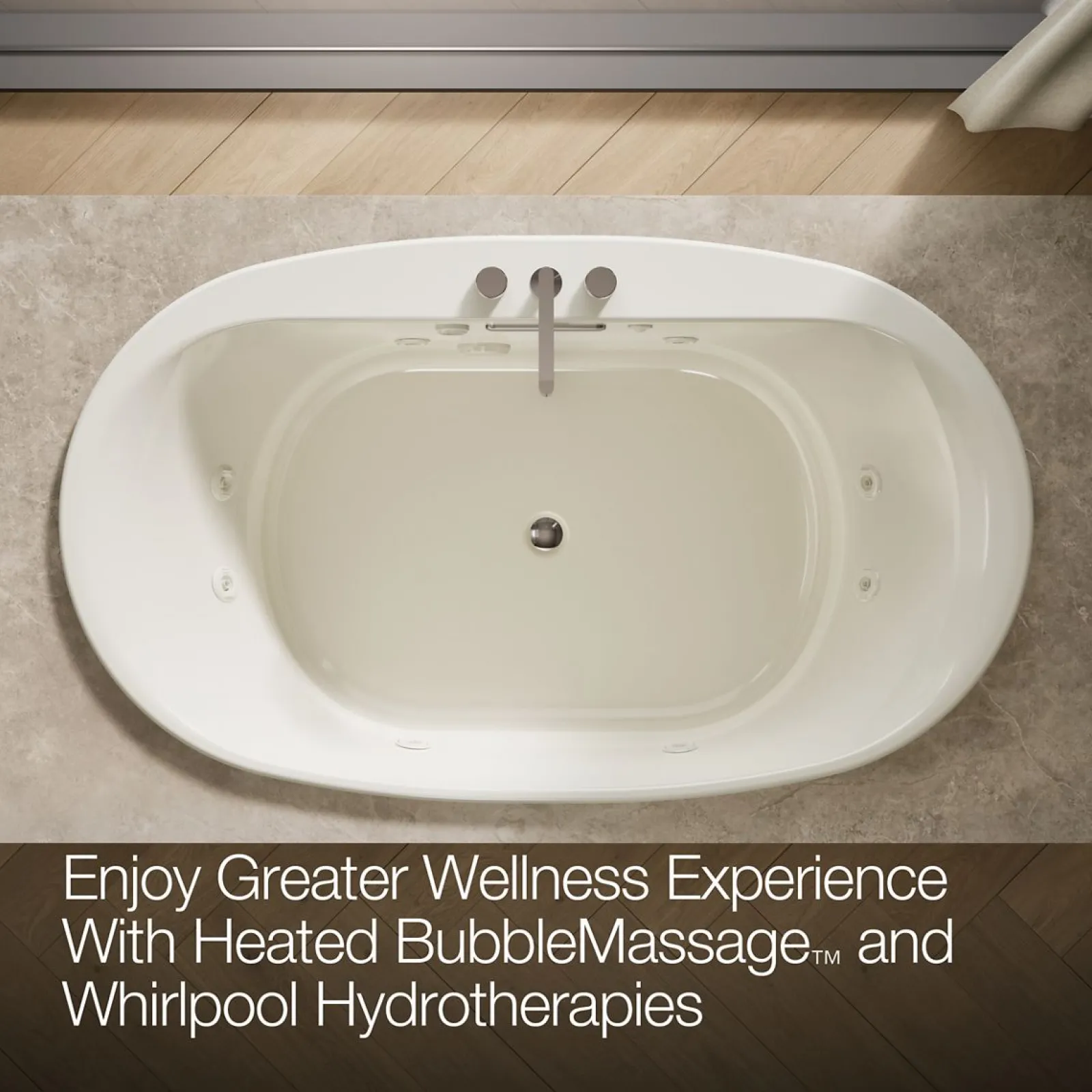 71-1/2" x 41-1/2" drop-in Heated BubbleMassage™ air bath with whirlpool^Kohler New
