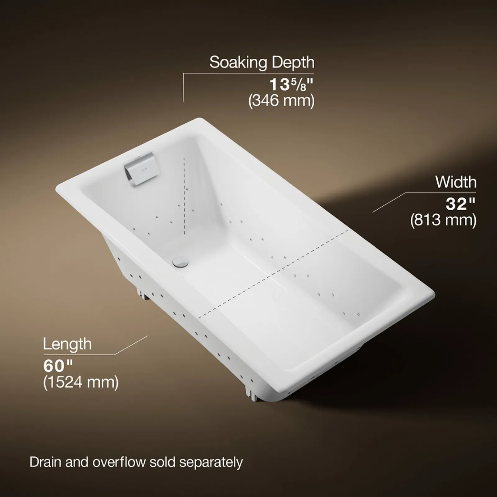 60" x 32" drop-in Heated BubbleMassage™ air bath^Kohler