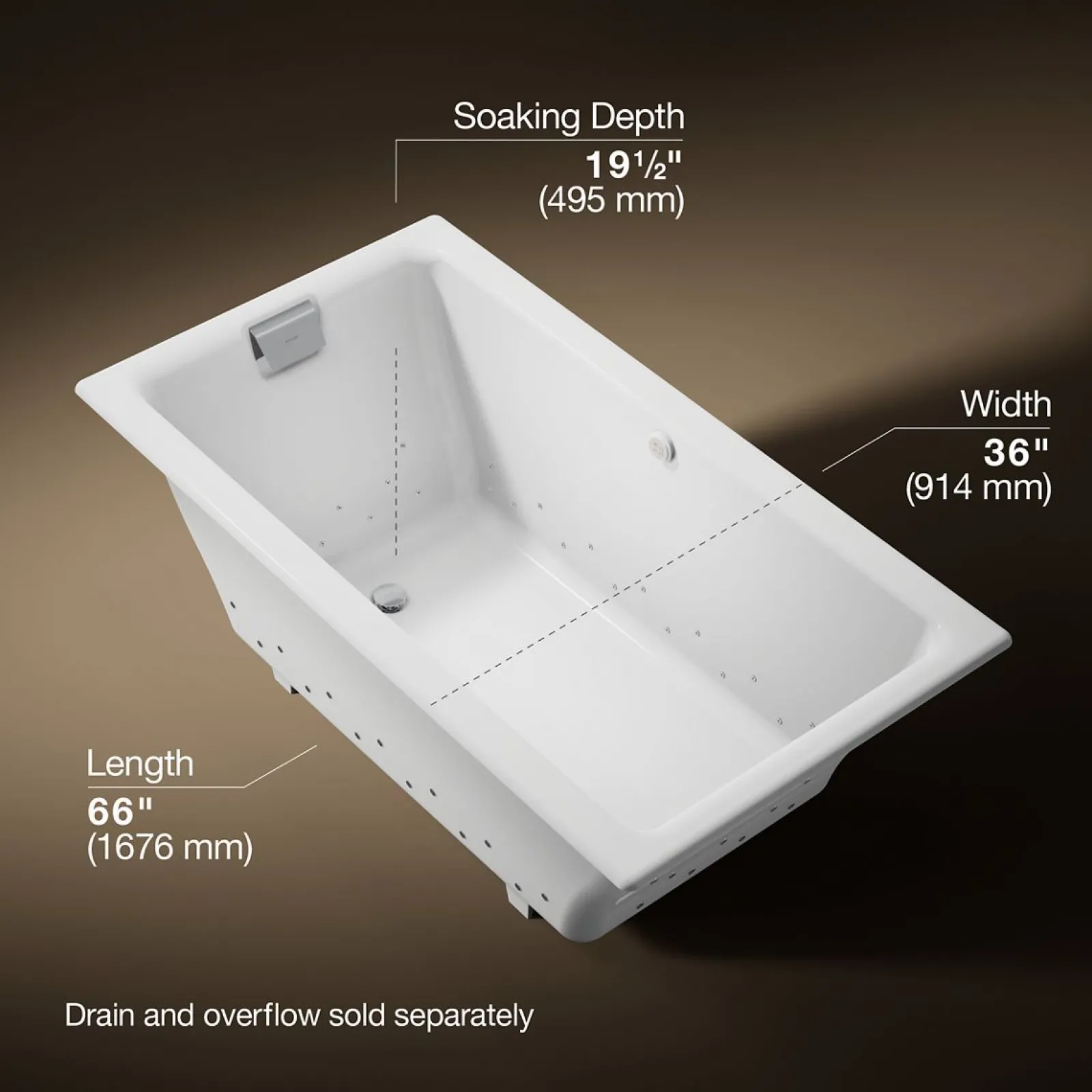 66" x 36" drop-in Heated BubbleMassage™ air bath^Kohler