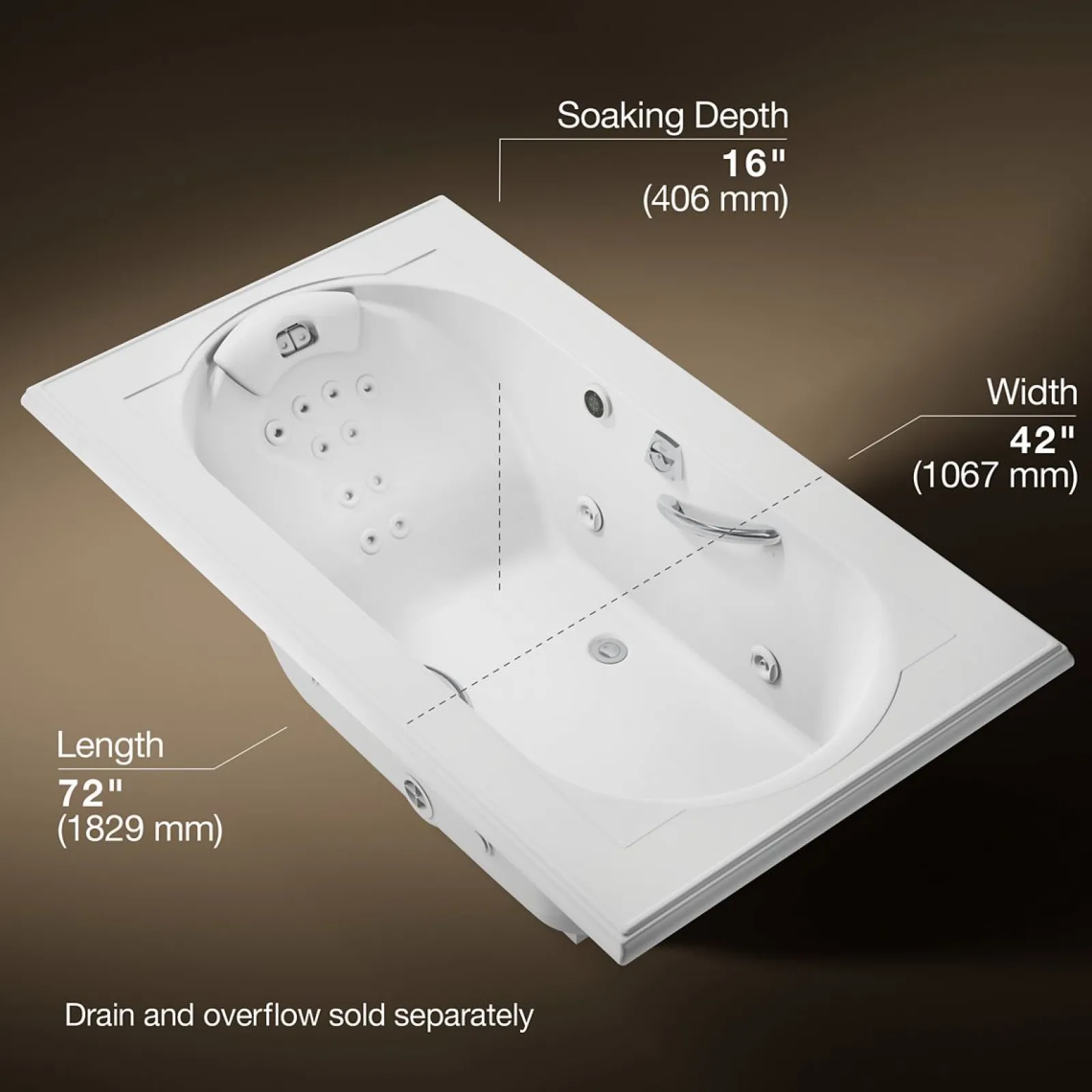 72" x 42" drop-in heated whirlpool bath^Kohler