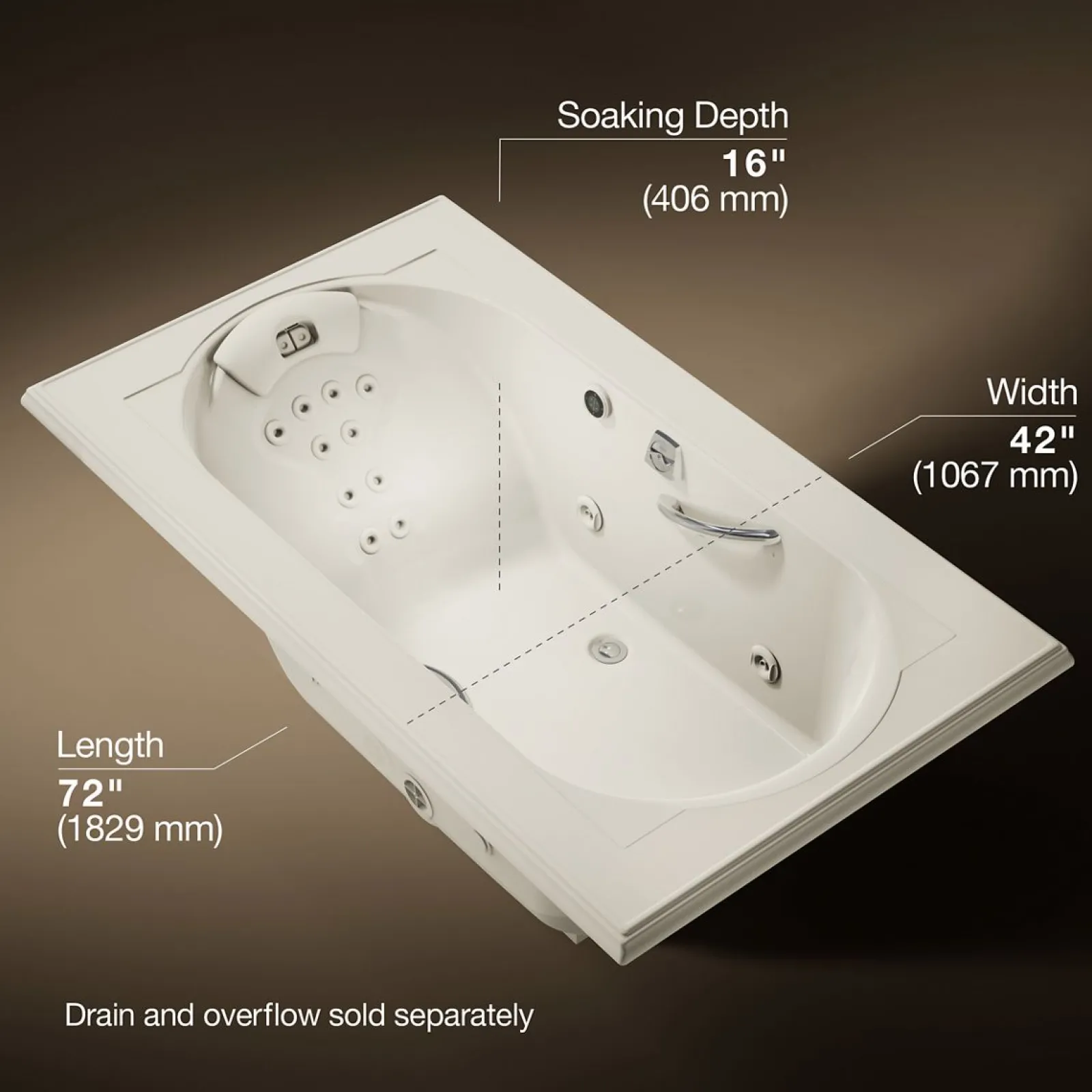 72" x 42" drop-in heated whirlpool bath^Kohler
