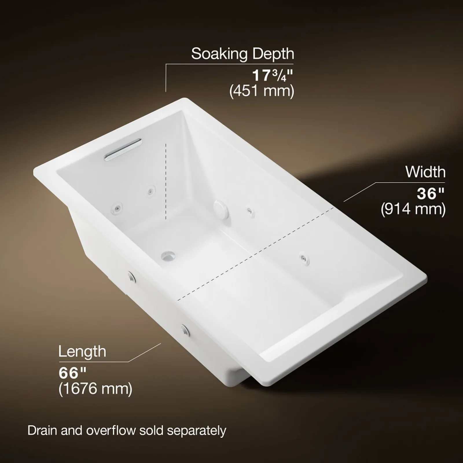66" x 36" drop-in heated whirlpool bath^Kohler New