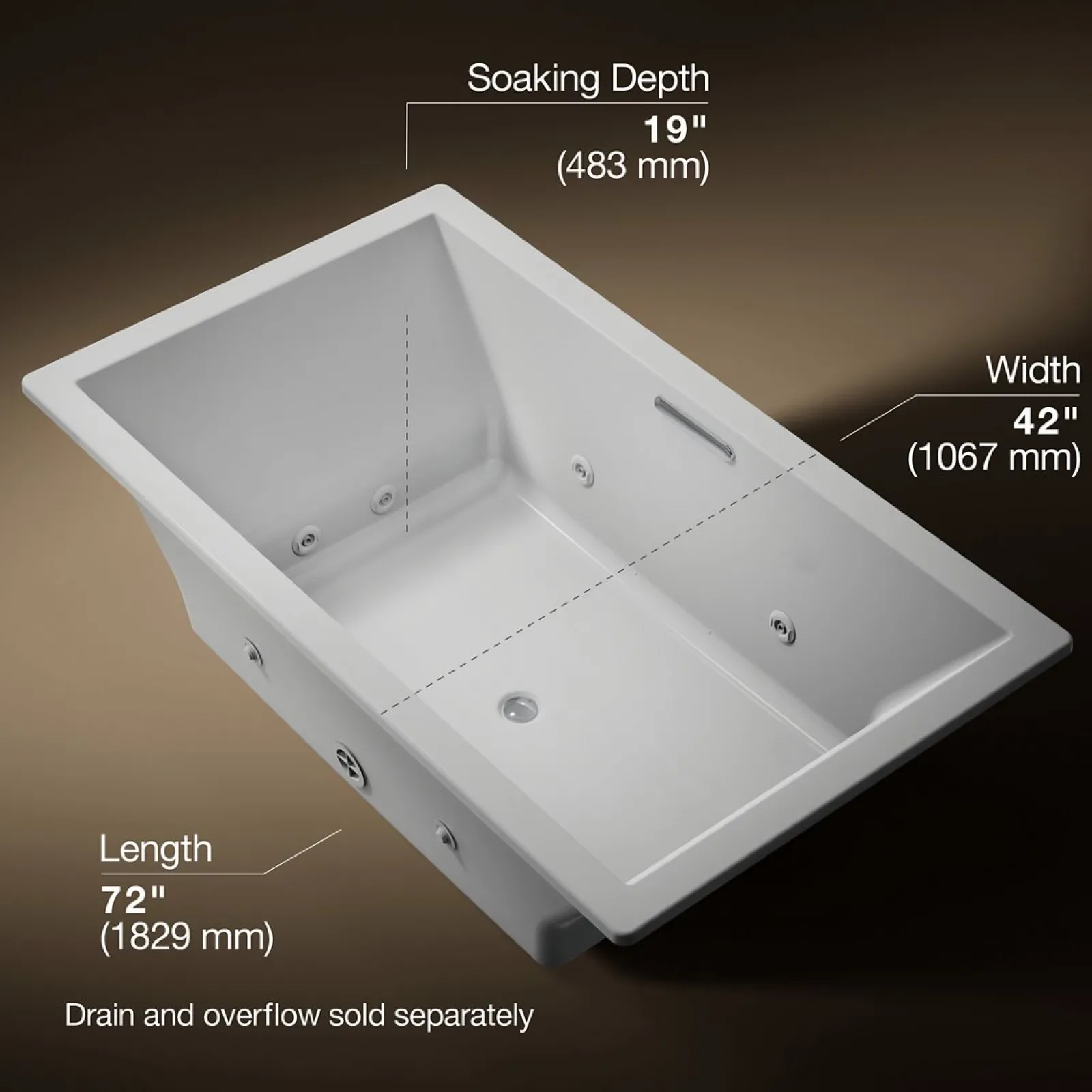 72" x 42" drop-in heated whirlpool bath^Kohler New
