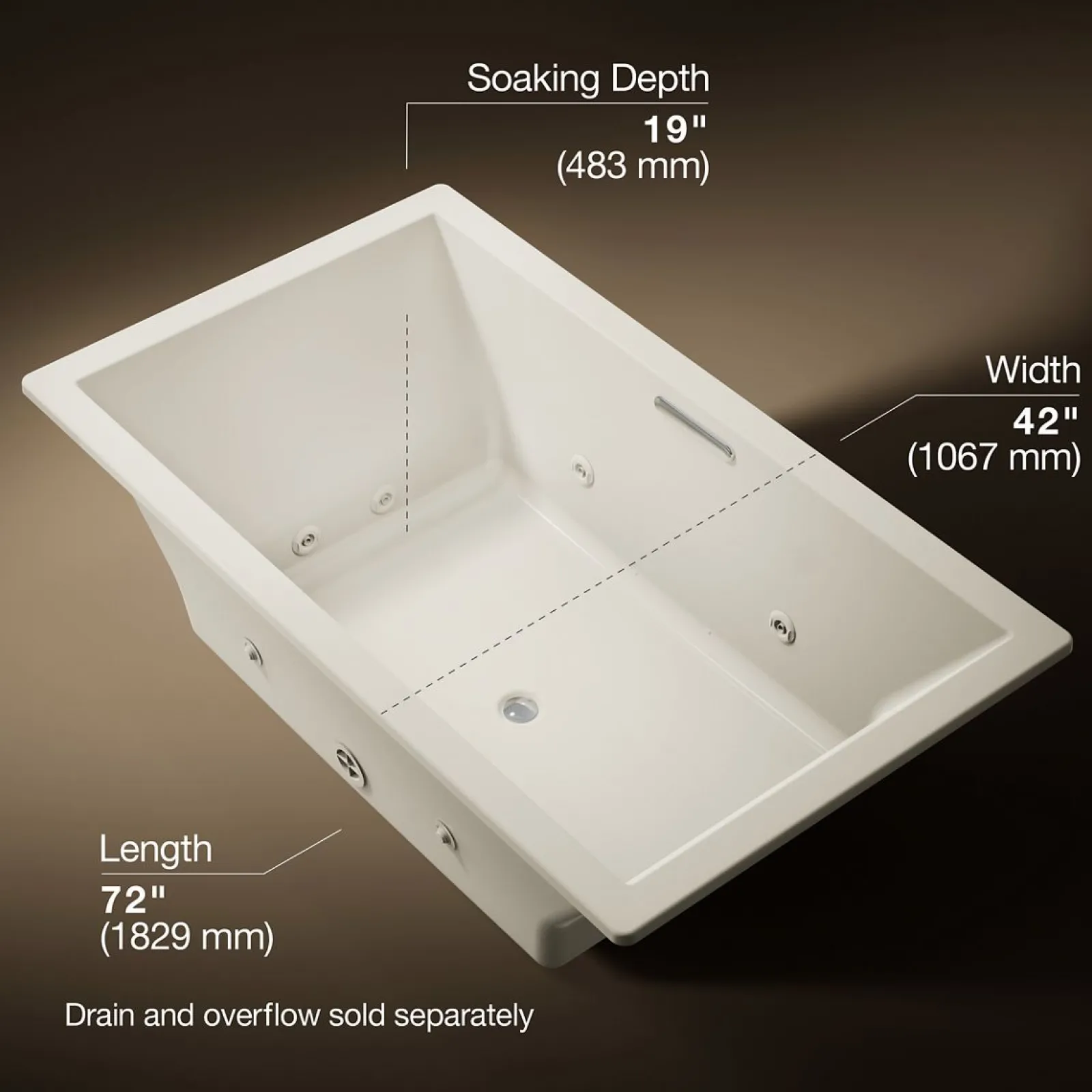 72" x 42" drop-in heated whirlpool bath^Kohler New