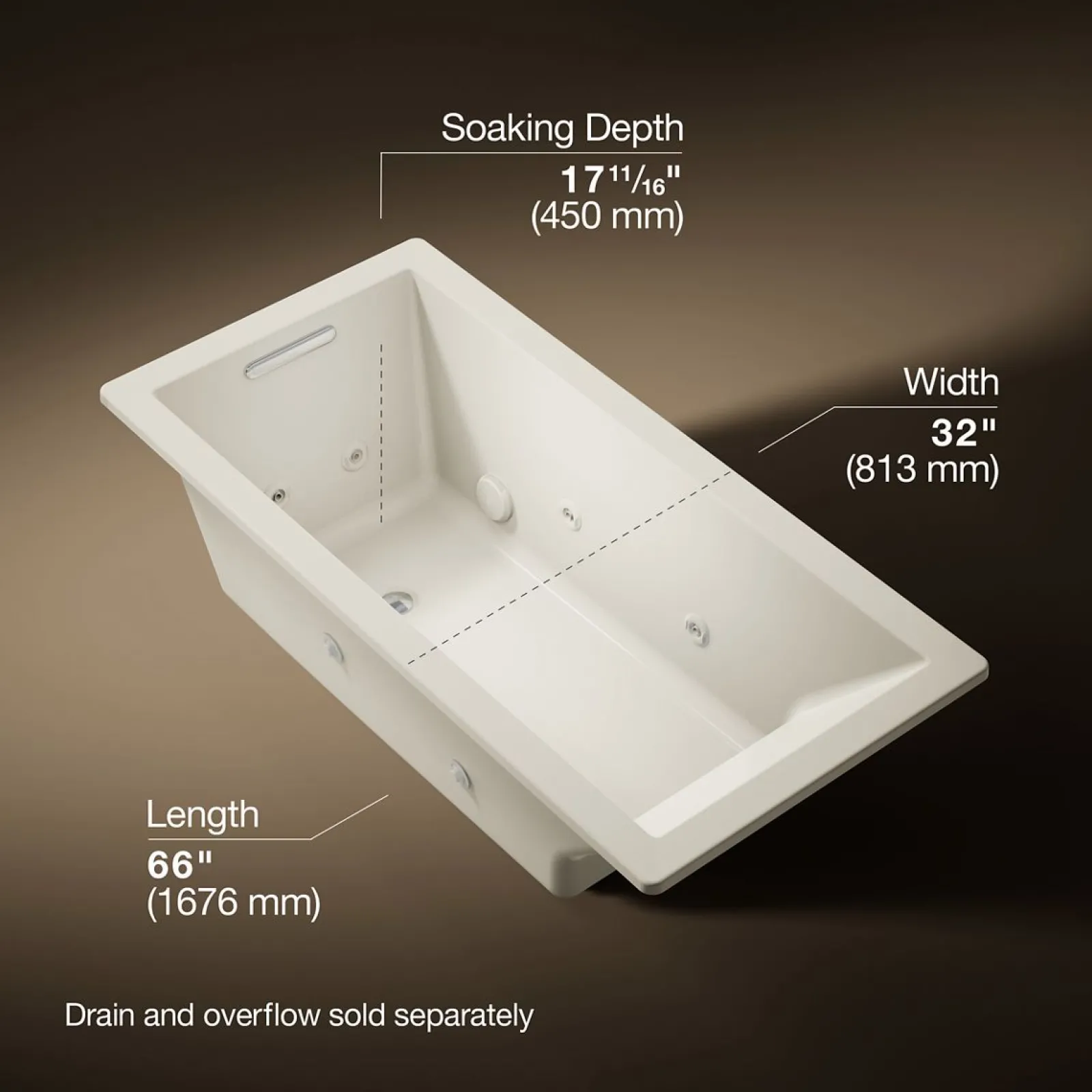 66" x 32" drop-in heated whirlpool bath^Kohler Clearance