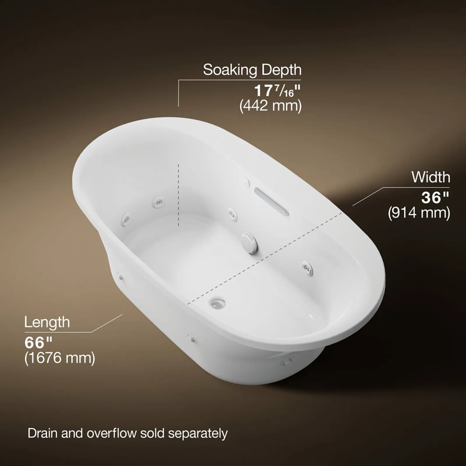 66" x 36" drop-in heated whirlpool bath^Kohler New