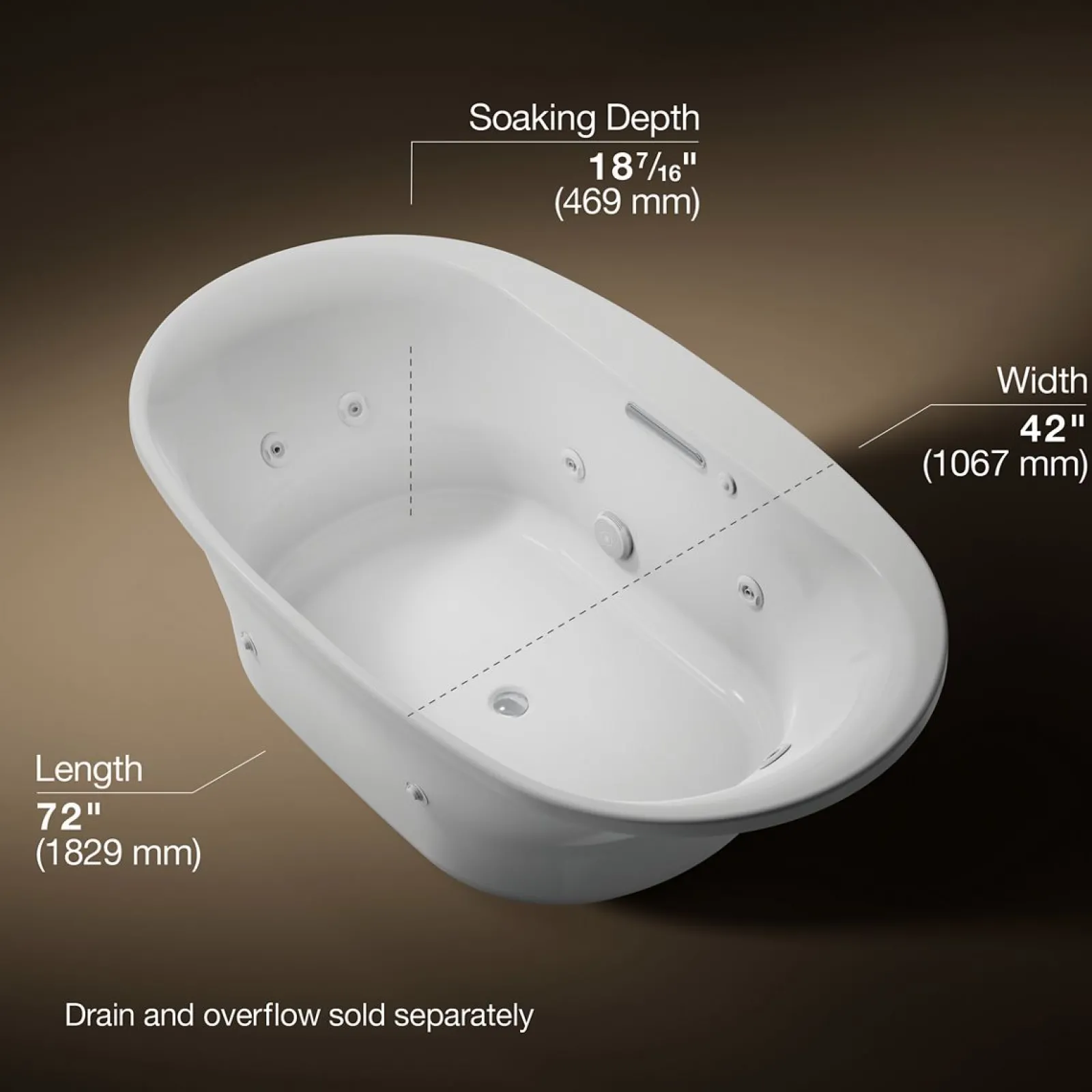 72" x 42" drop-in heated whirlpool bath^Kohler New