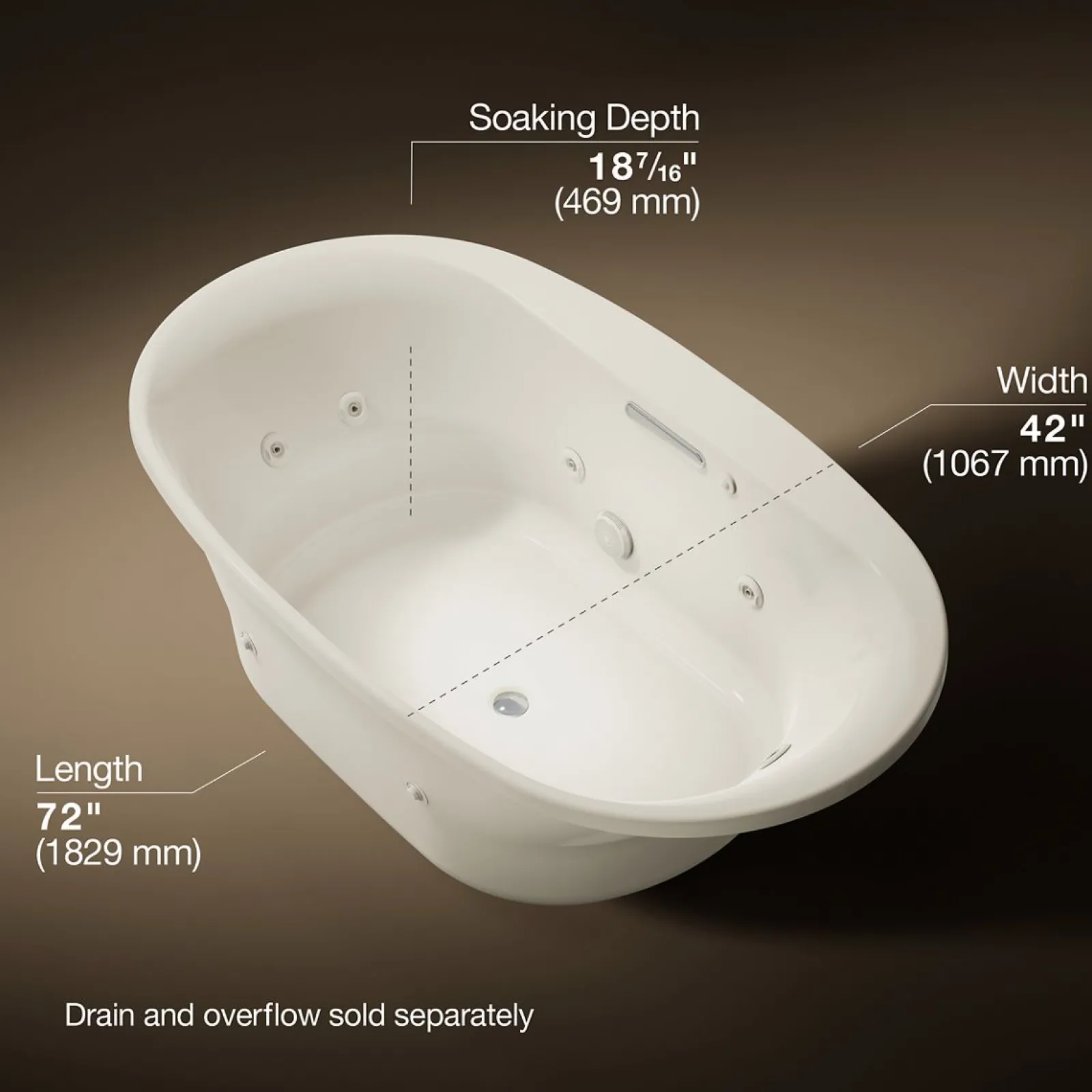 72" x 42" drop-in heated whirlpool bath^Kohler New