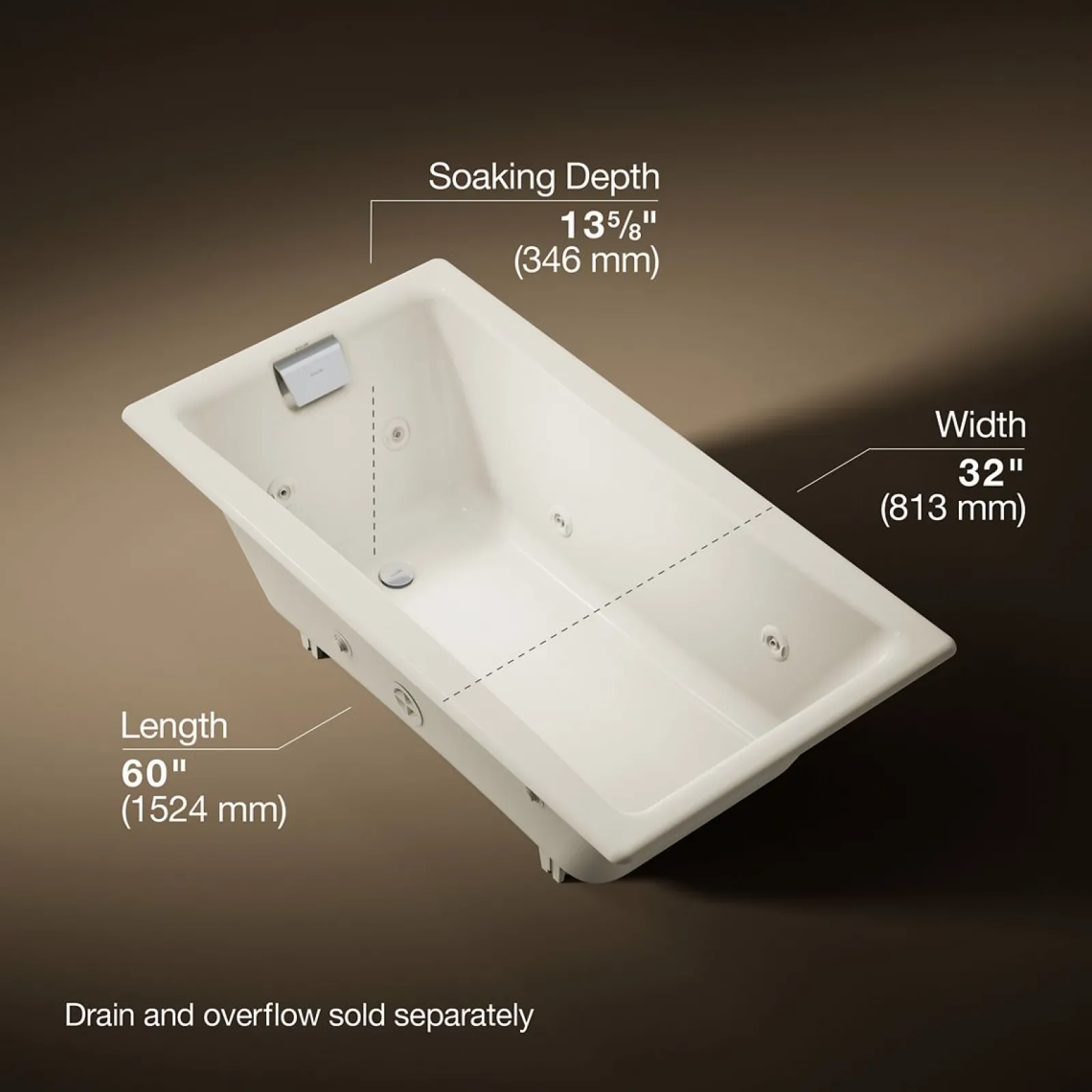 60" x 32" drop-in/undermount whirlpool bath^Kohler New