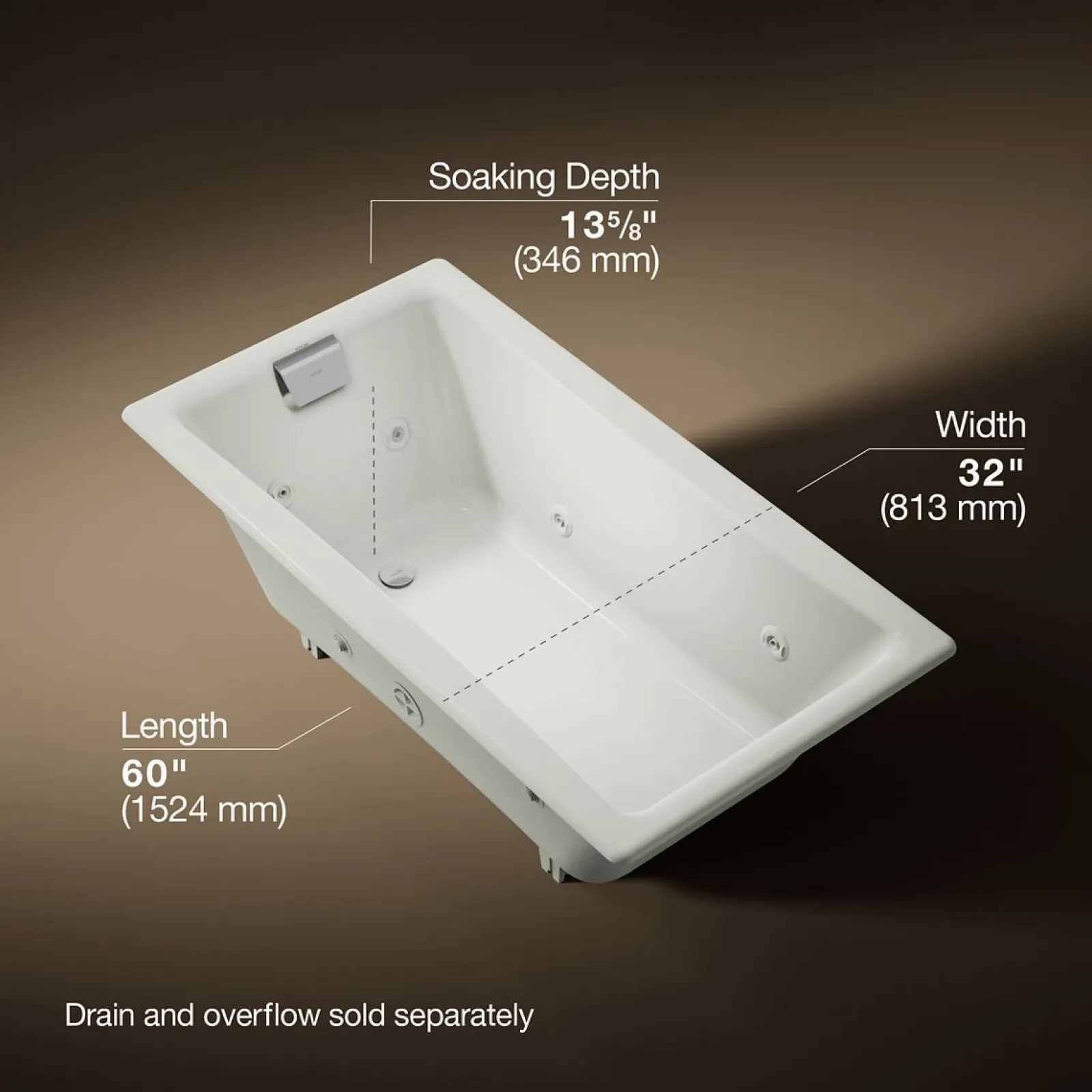 60" x 32" drop-in/undermount whirlpool bath^Kohler New