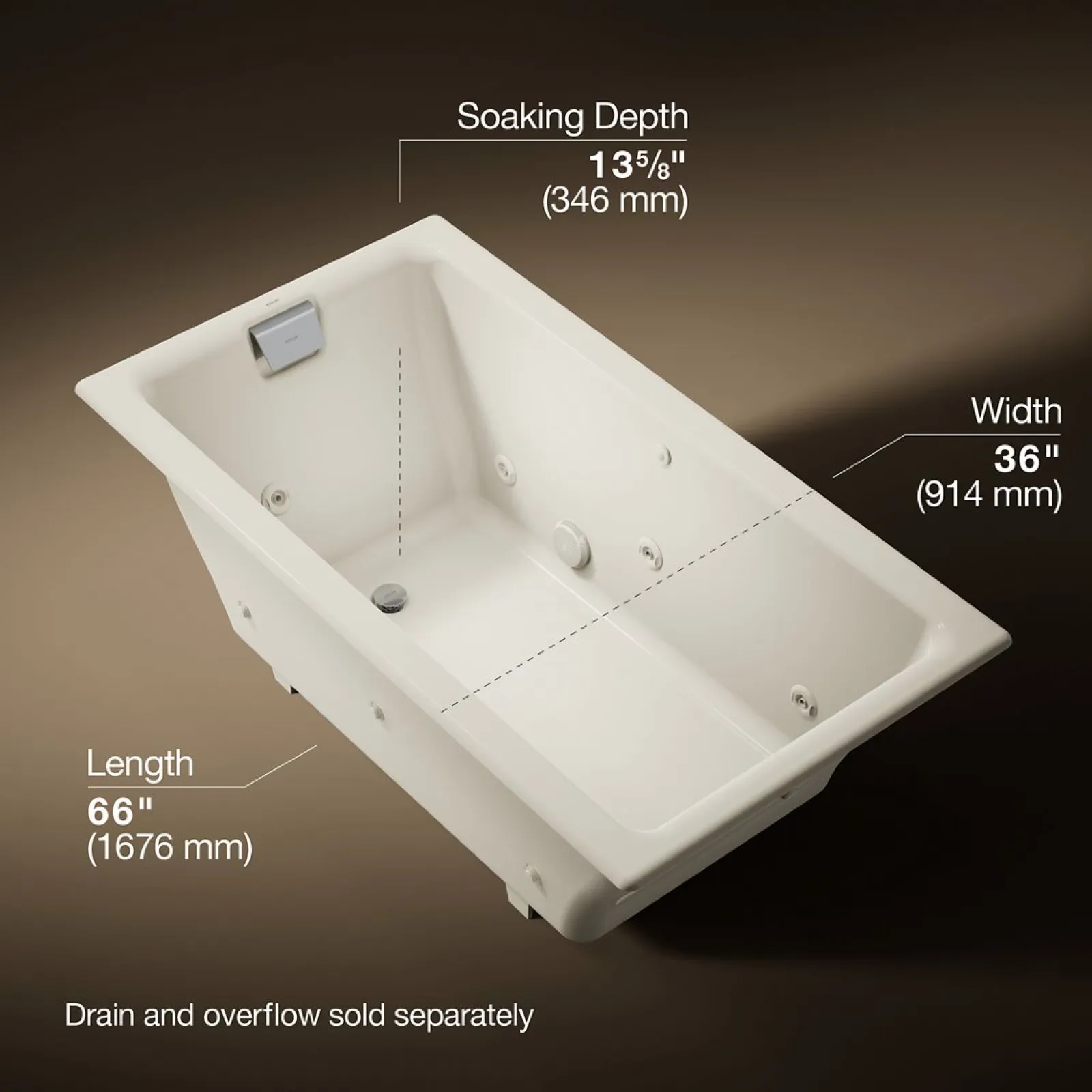 66" x 36" drop-in/undermount whirlpool bath^Kohler Online