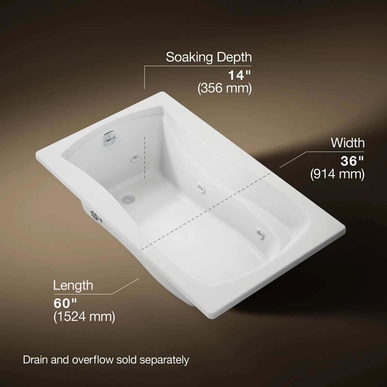 60" x 36" drop-in whirlpool bath^Kohler