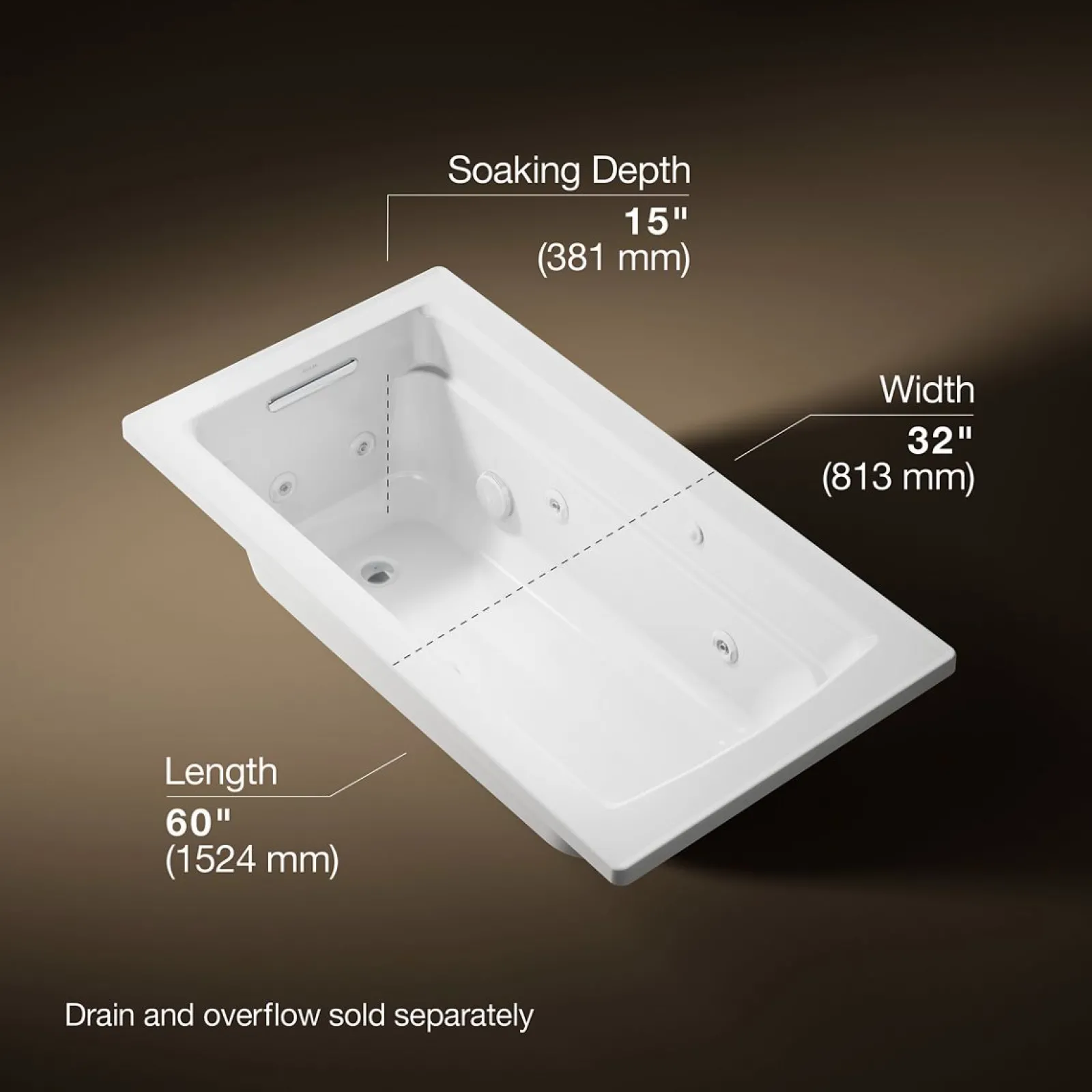 60" x 32" drop-in whirlpool bath with and Bask® heated surface^Kohler Best