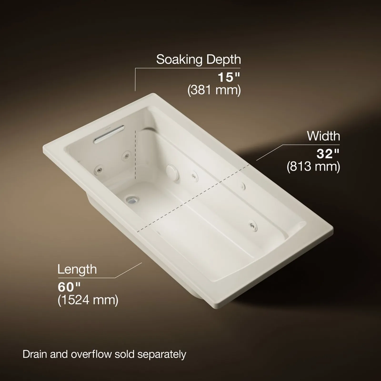 60" x 32" drop-in whirlpool bath with and Bask® heated surface^Kohler Best