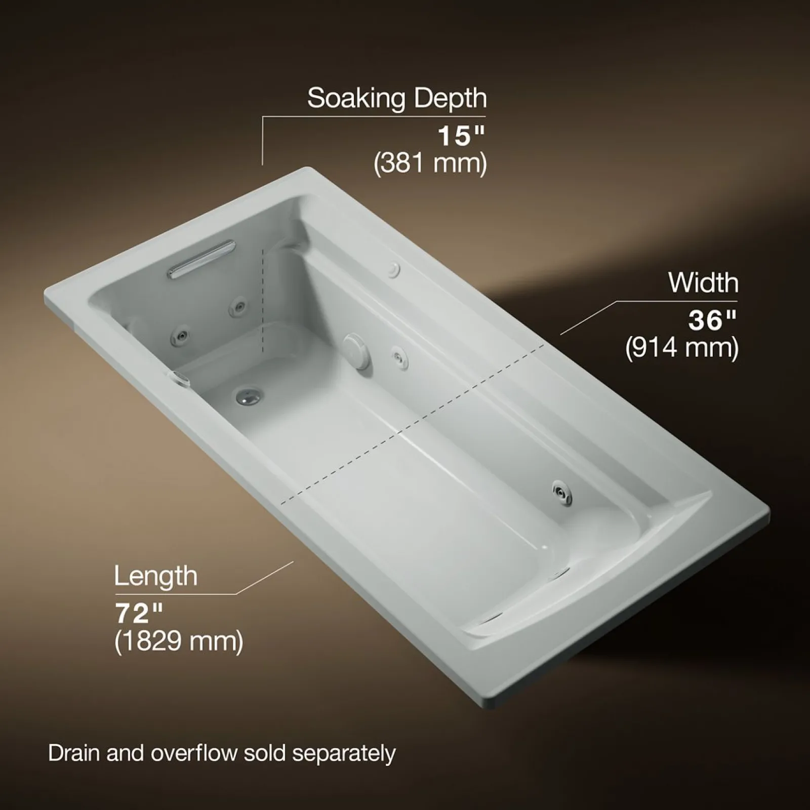 72" x 36" drop-in whirlpool bath with Bask® heated surface^Kohler Best