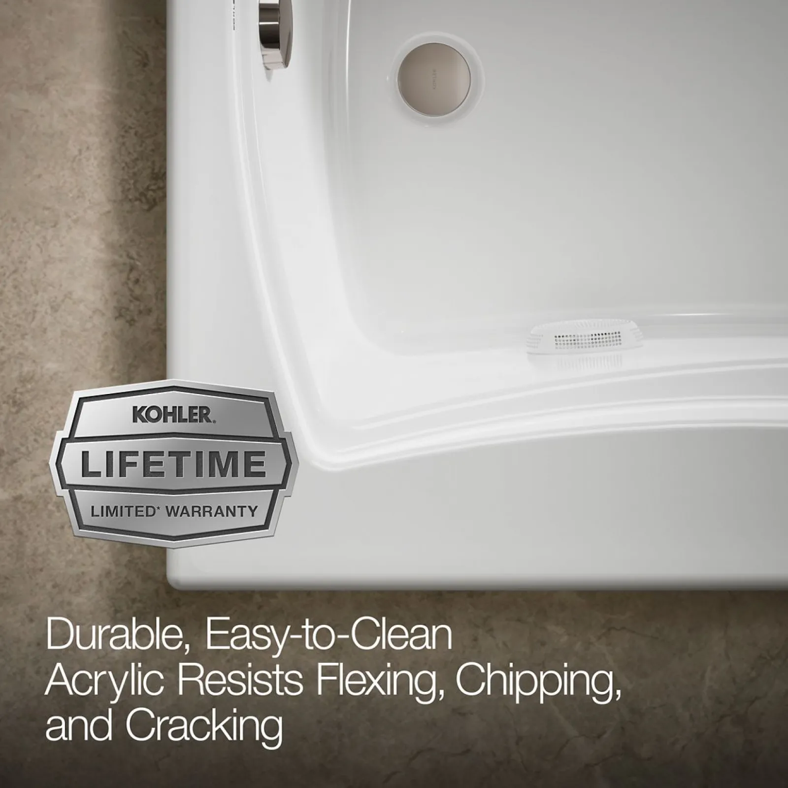 66" x 35-7/8" drop-in whirlpool bath with Bask® heated surface and end drain^Kohler Best
