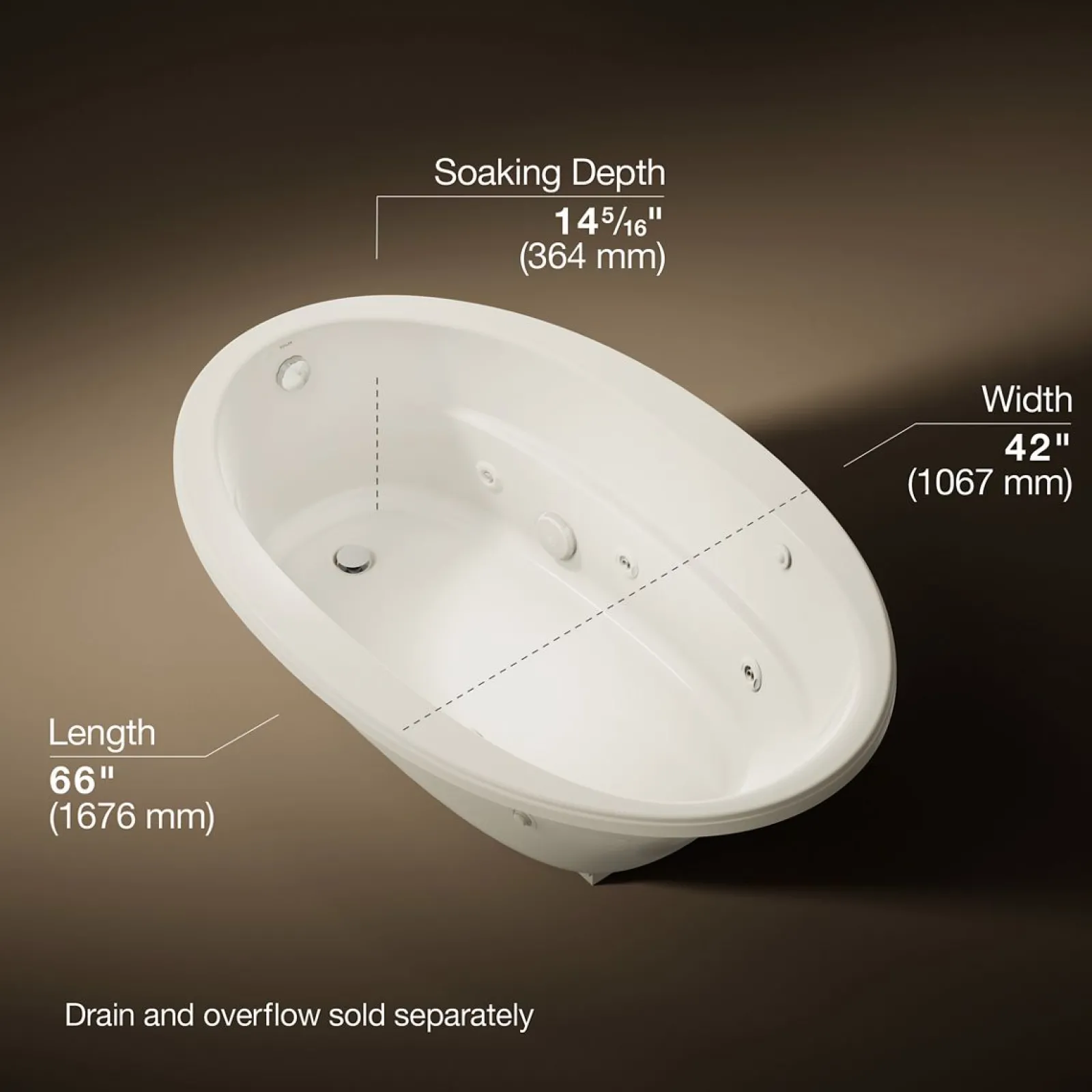 66" x 42" drop-in whirlpool bath with Bask® heated surface^Kohler Discount