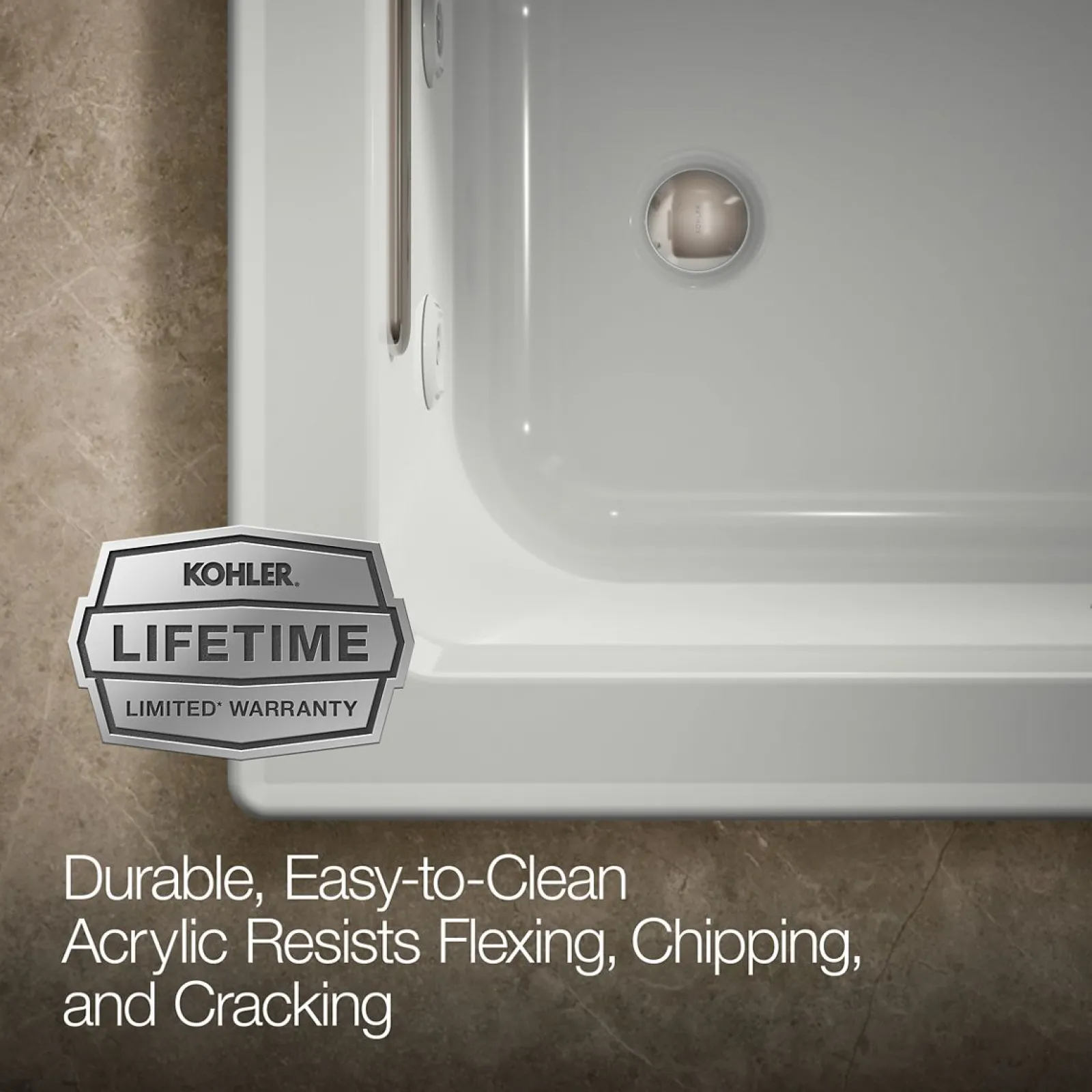 60" x 30" drop-in whirlpool bath with heat and Comfort Depth® design^Kohler Clearance