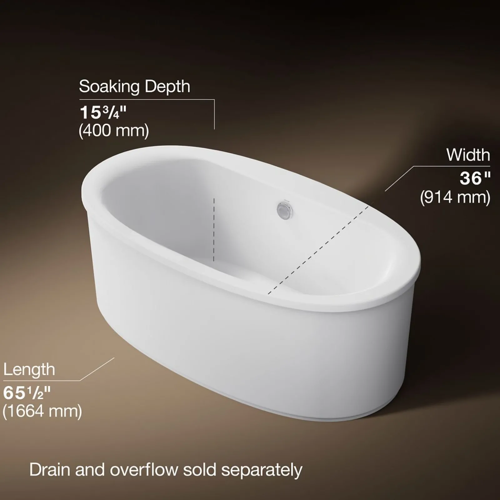 65-1/2" x 35-1/2" freestanding bath, straight shroud^Kohler