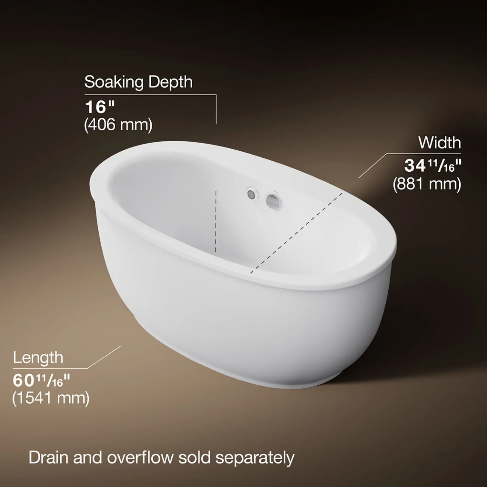 60" x 34" freestanding bath with Bask® heated surface and fluted shroud^Kohler Hot