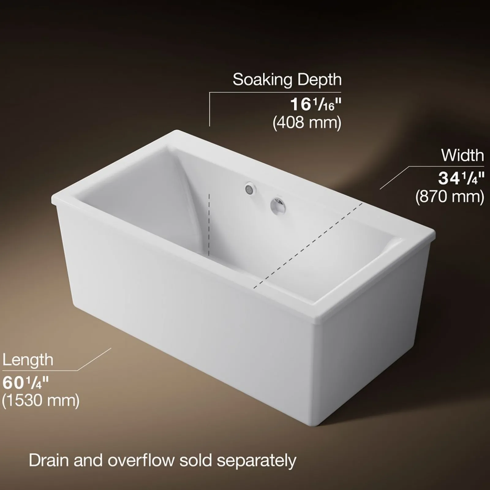 60" x 34" freestanding bath with Bask® heated surface and straight shroud^Kohler