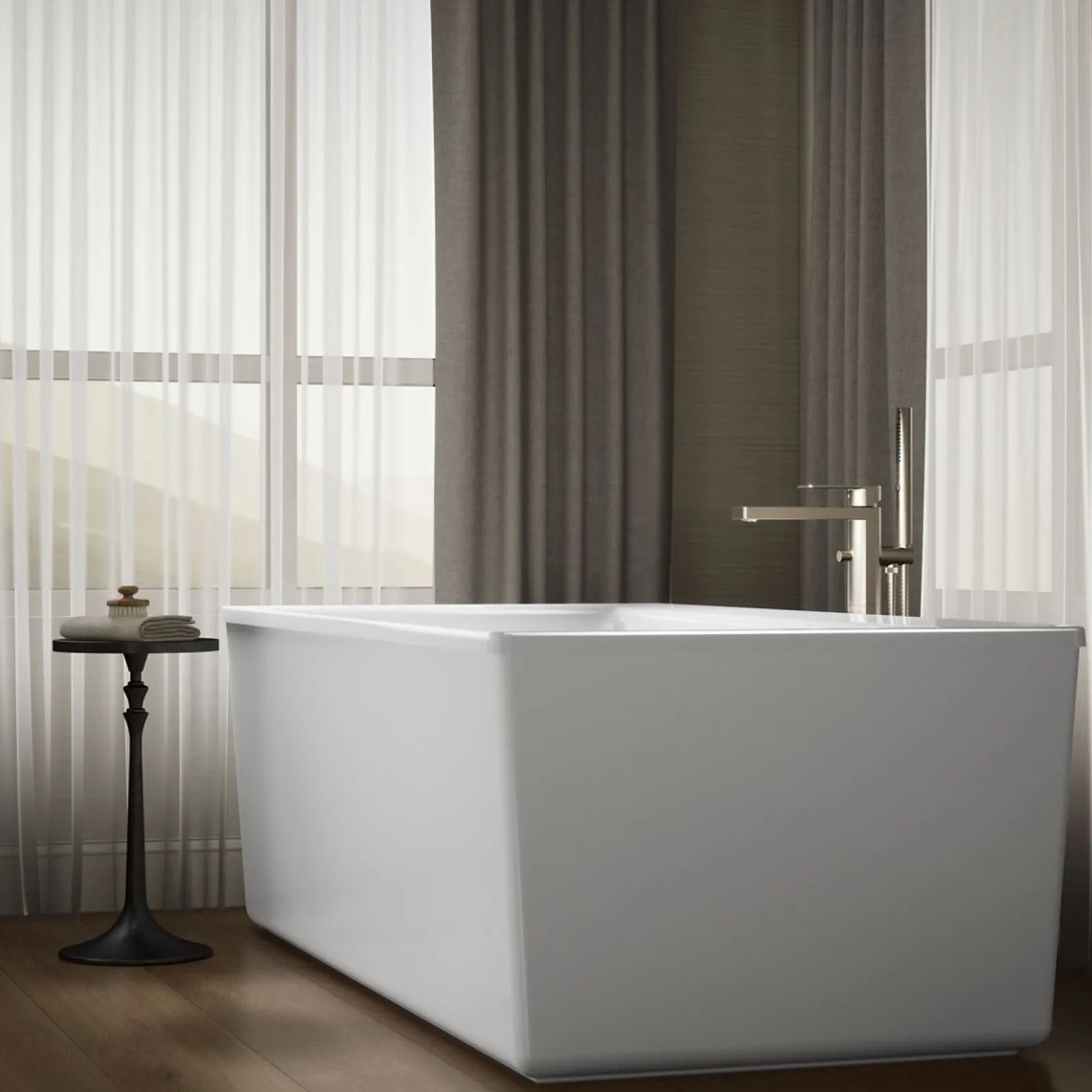 72" x 36" freestanding bath with Bask® heated surface and straight shroud^Kohler Best