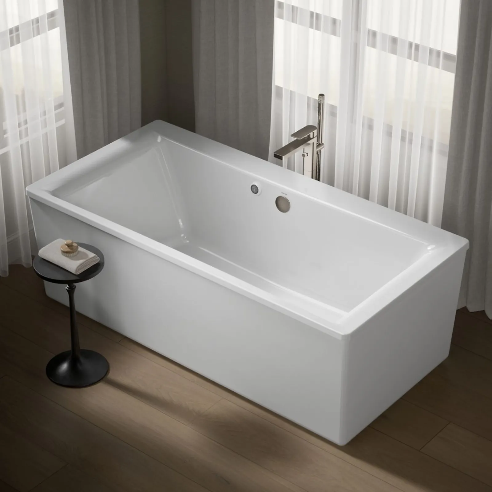 72" x 36" freestanding bath with Bask® heated surface and straight shroud^Kohler Best