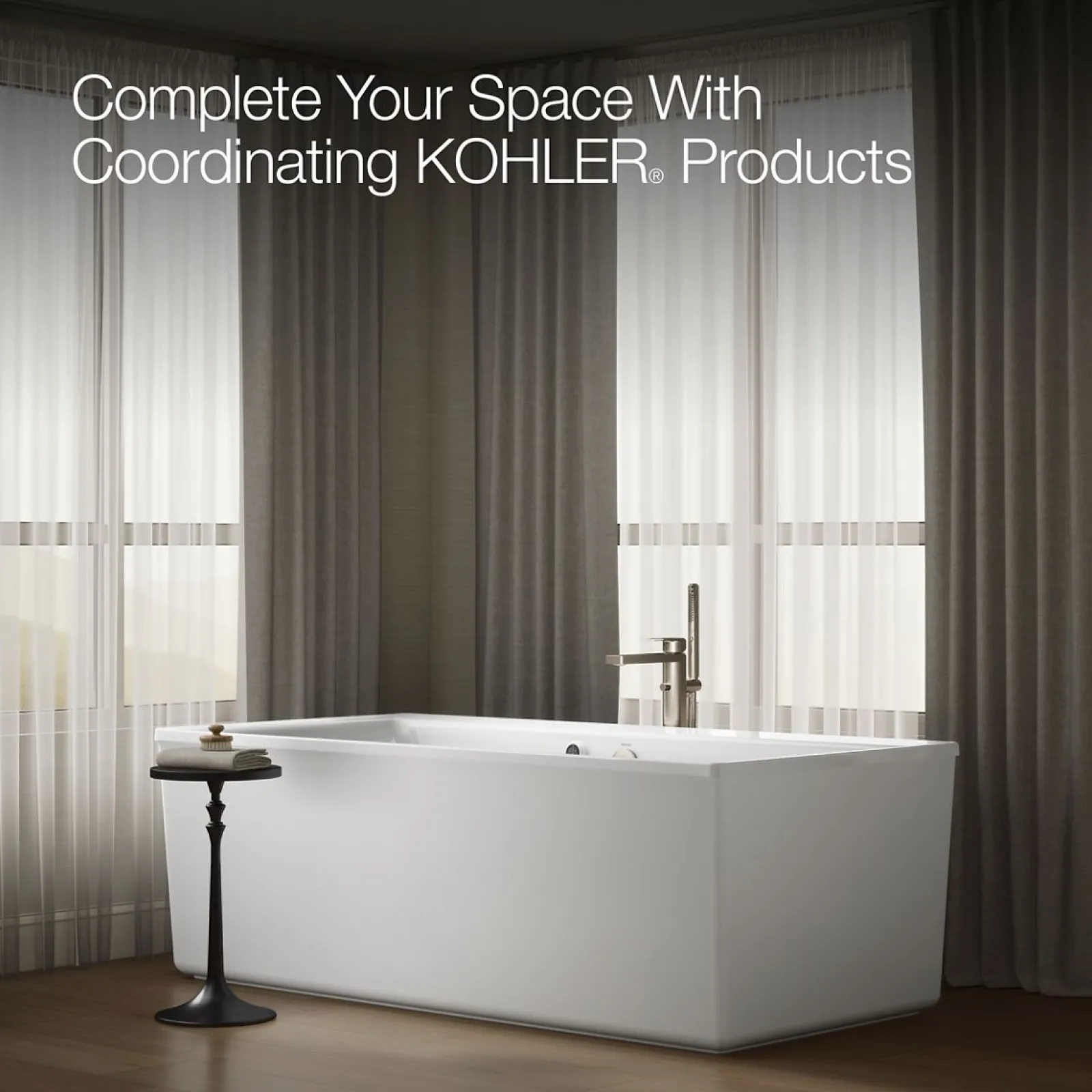 72" x 36" freestanding bath with Bask® heated surface and straight shroud^Kohler Best