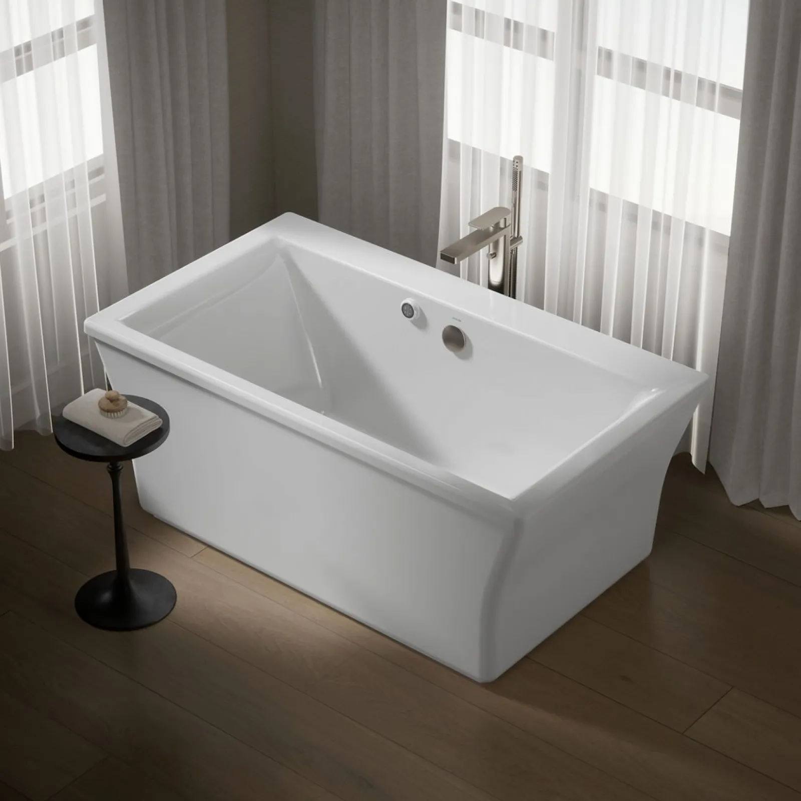 60-1/4" x 34-1/4" freestanding bath with Bask® heated surface and fluted shroud^Kohler Sale