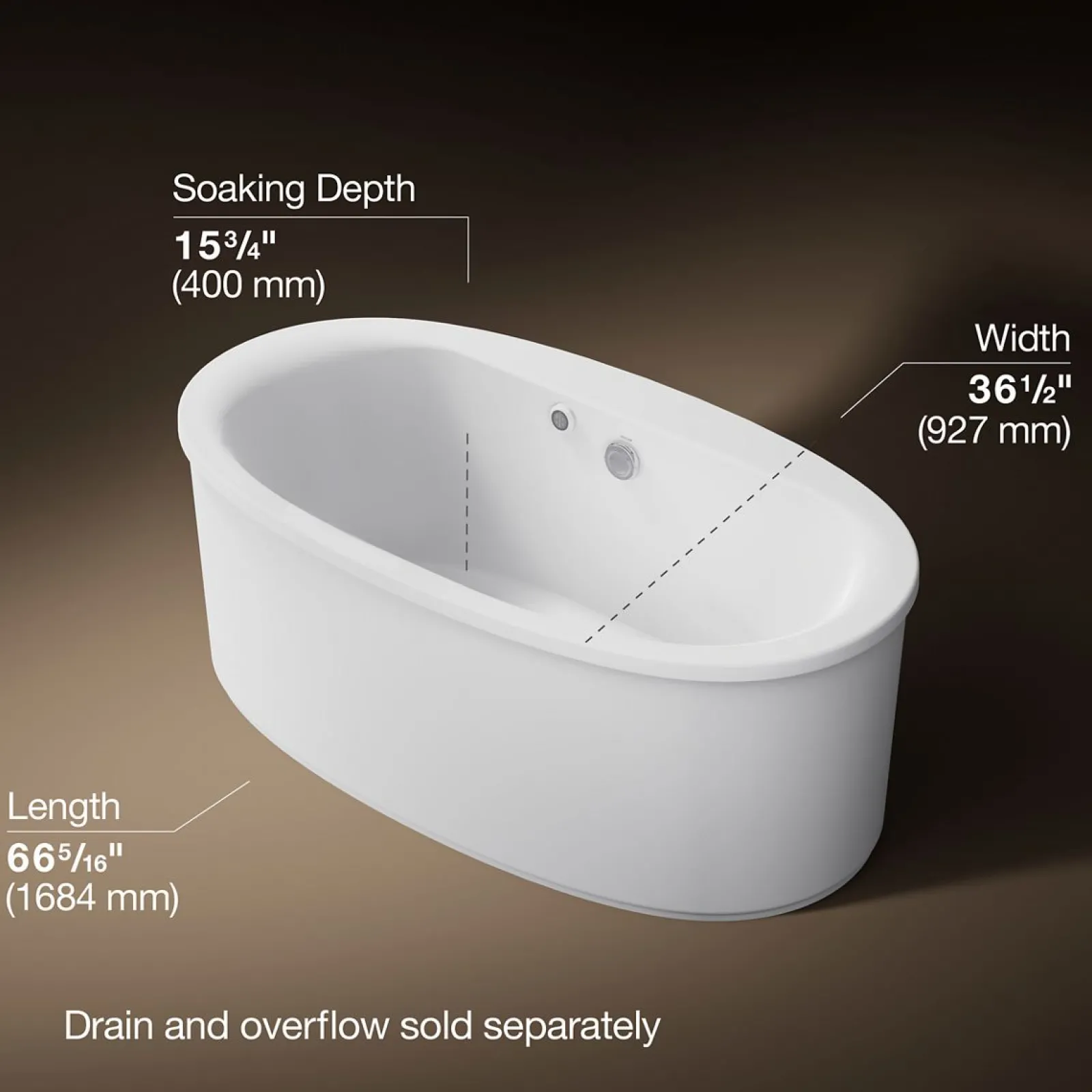 65-1/2" x 35-1/2" freestanding bath with Bask® heated surface and straight shroud^Kohler