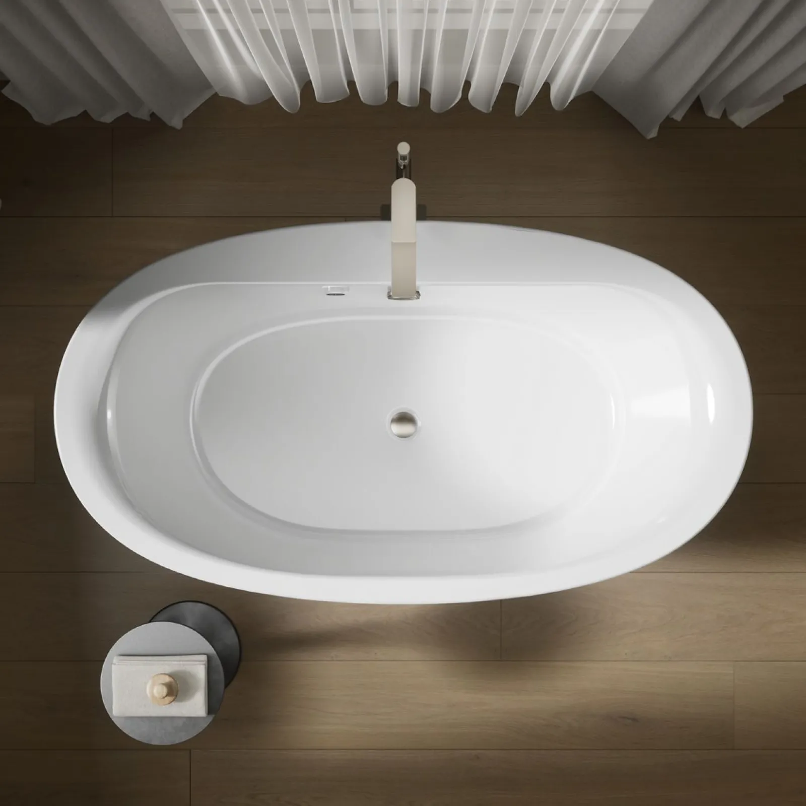 65-1/2" x 35-1/2" freestanding bath with Bask® heated surface and straight shroud^Kohler