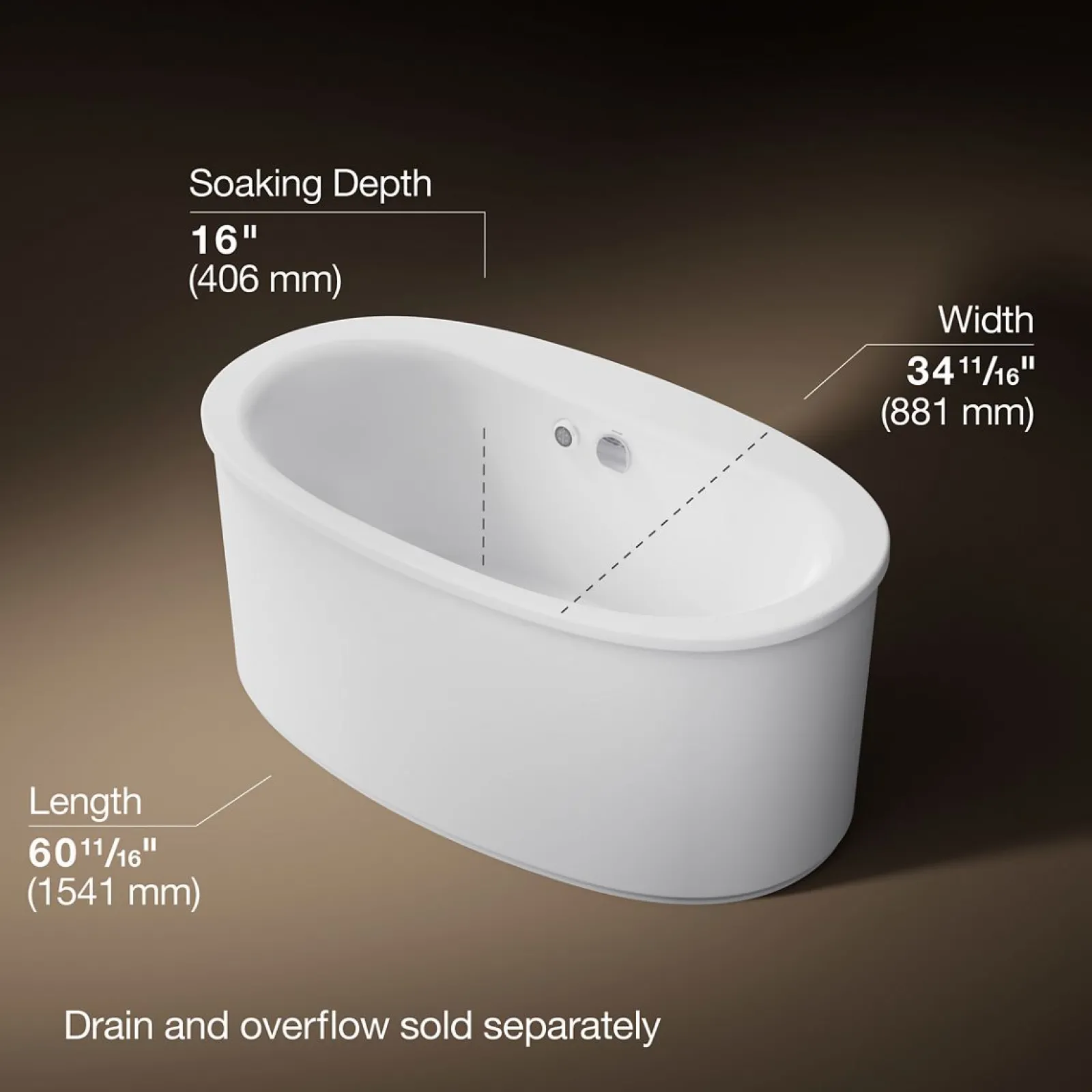 60" x 34" freestanding bath with Bask® heated surface and straight shroud^Kohler Clearance
