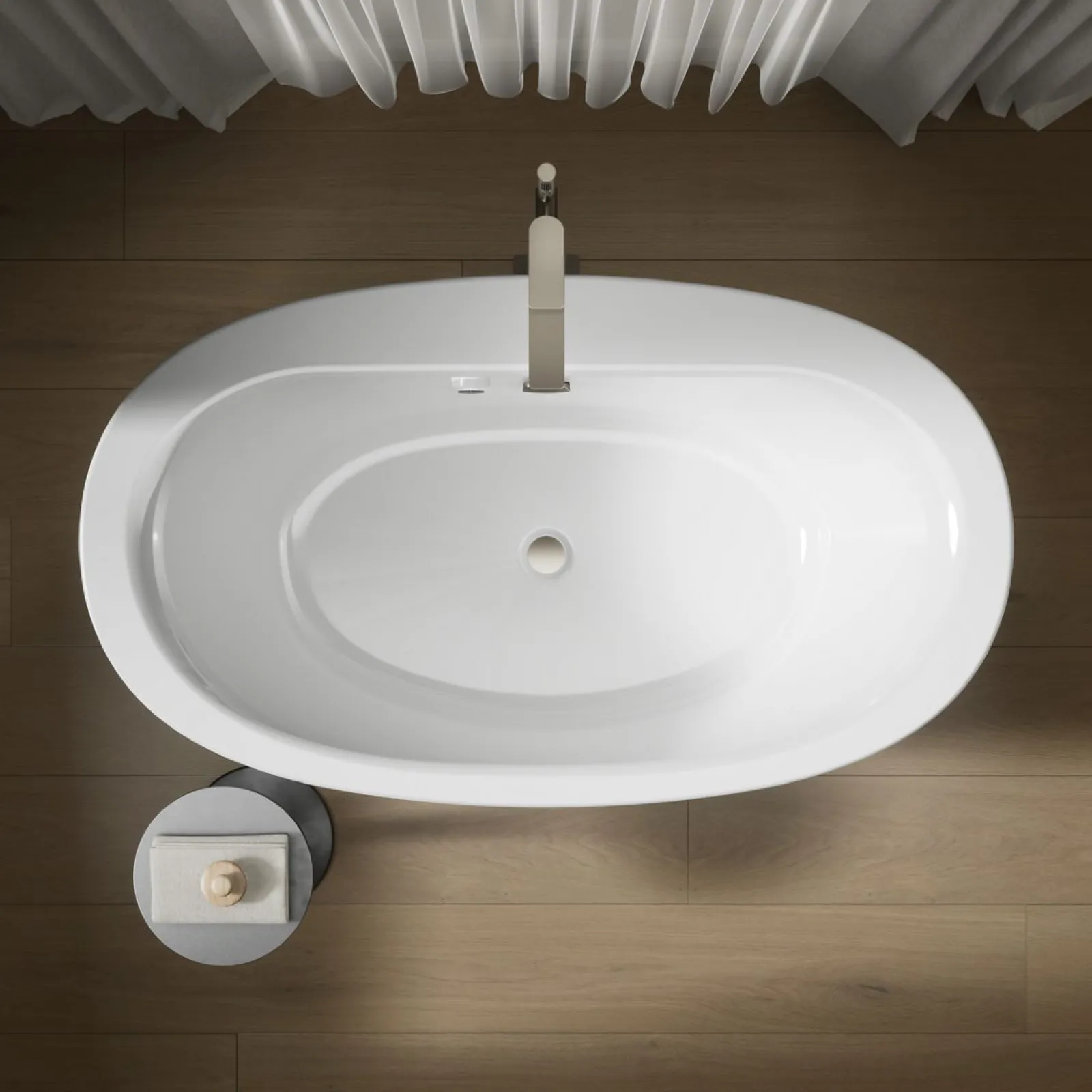 60" x 34" freestanding bath with Bask® heated surface and straight shroud^Kohler Clearance